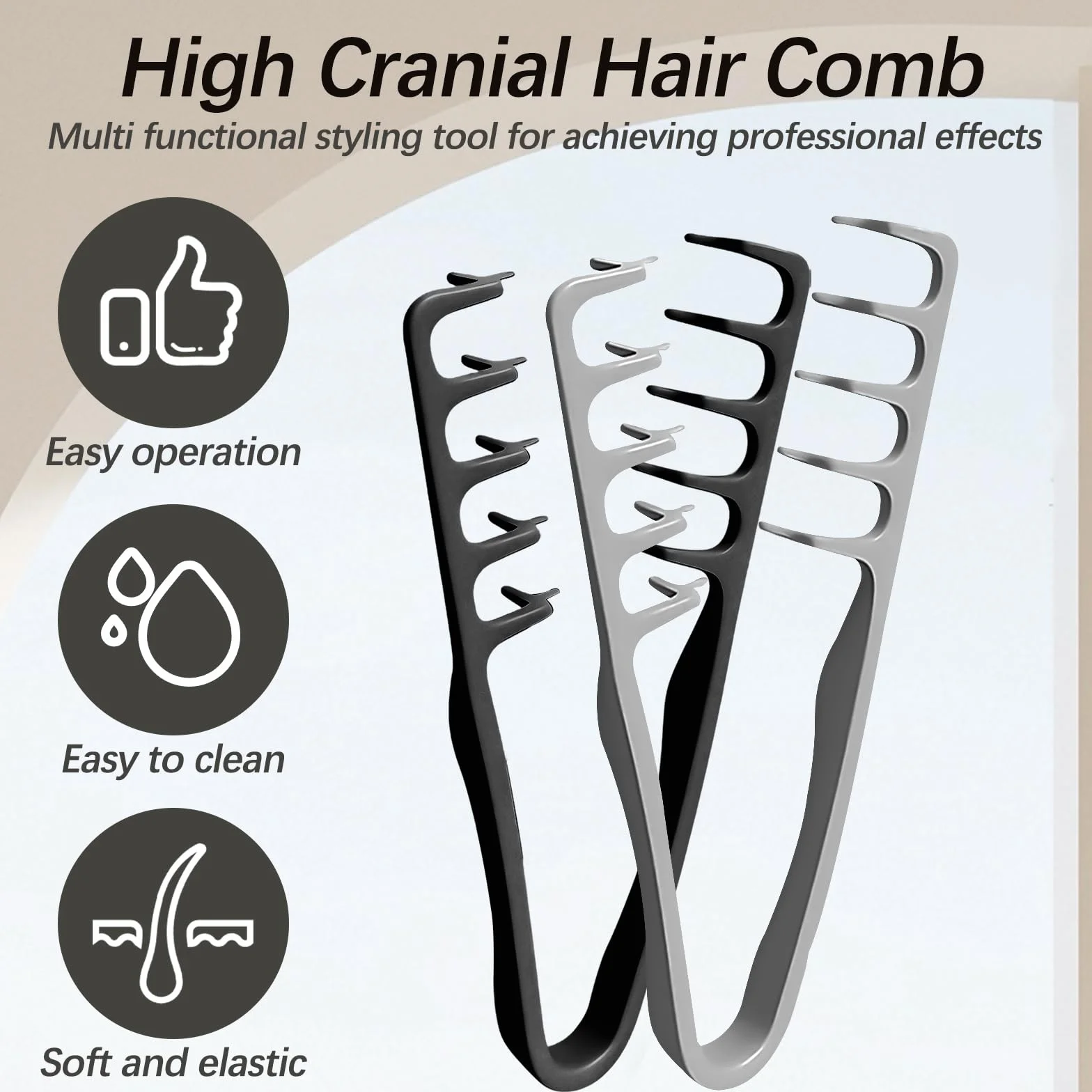 Peigne Cheveux Texture Pliable 2 Pièces, Brosse Cheveux Bouclés Grosse Dent Large Coiffage Volumineux Gris Noir
