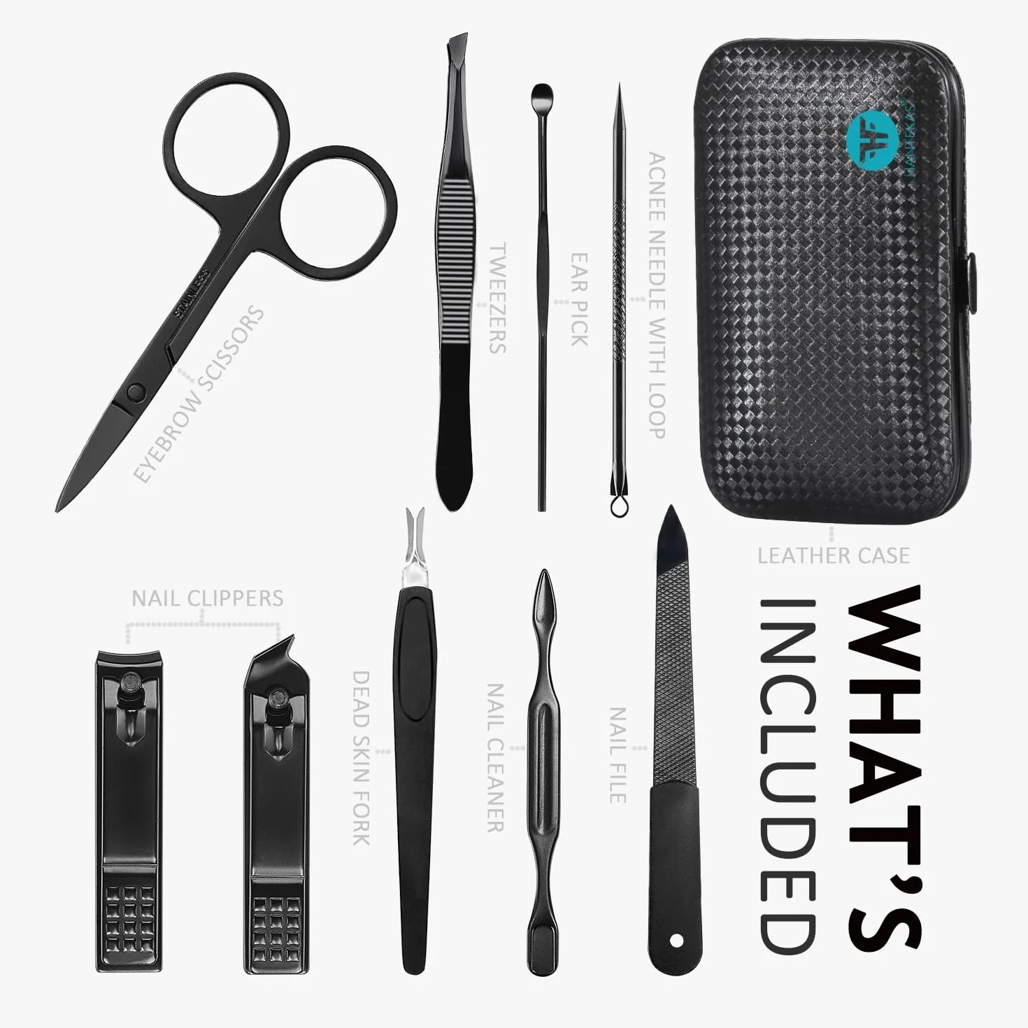 Kit de manucure 9 en 1 acier inoxydable coupe-ongles ciseaux pédicure portable étui cuir bleu