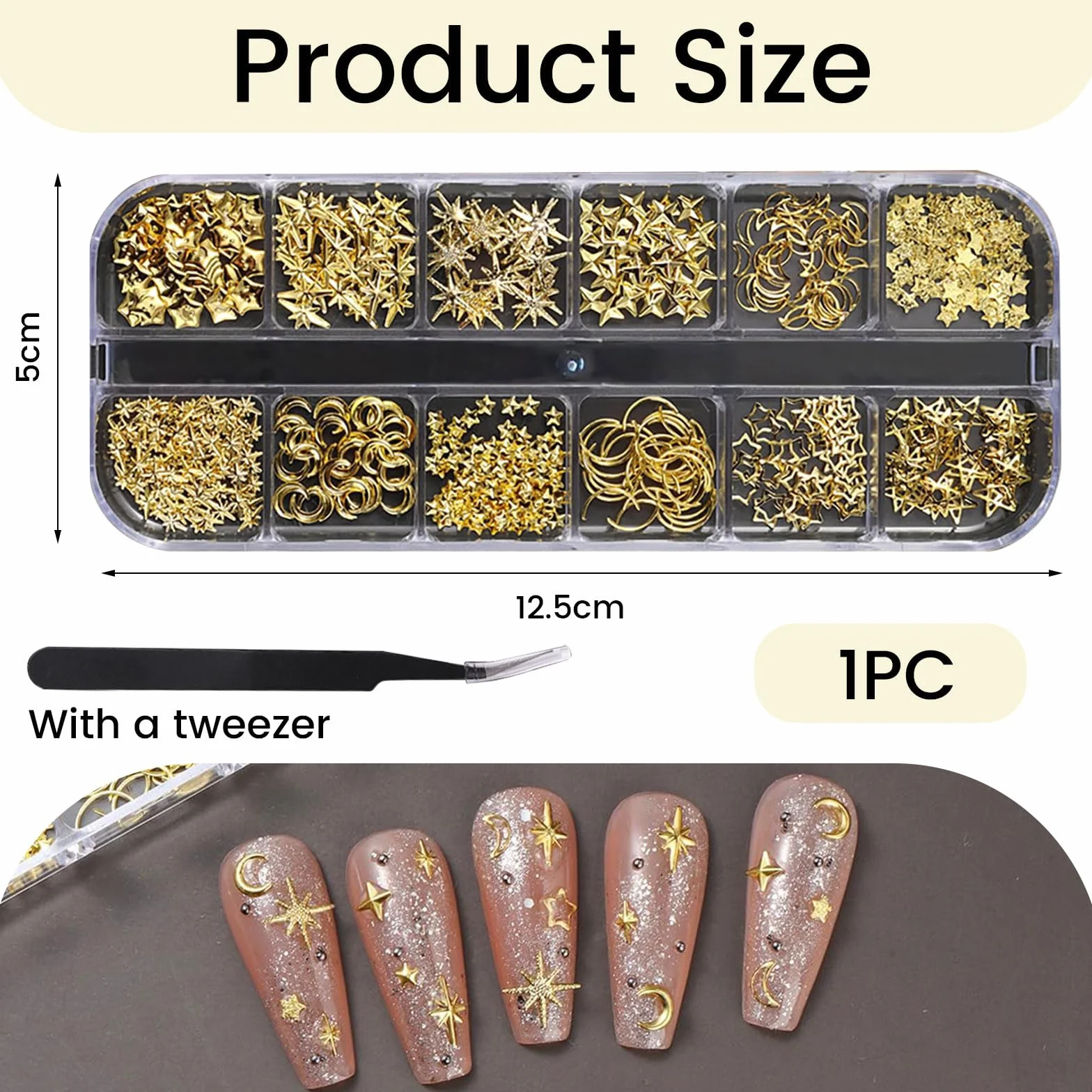 LunarCharm Goldene Nagelanhänger, clous 3D en alliage, bijoux nail art, accessoires décoration