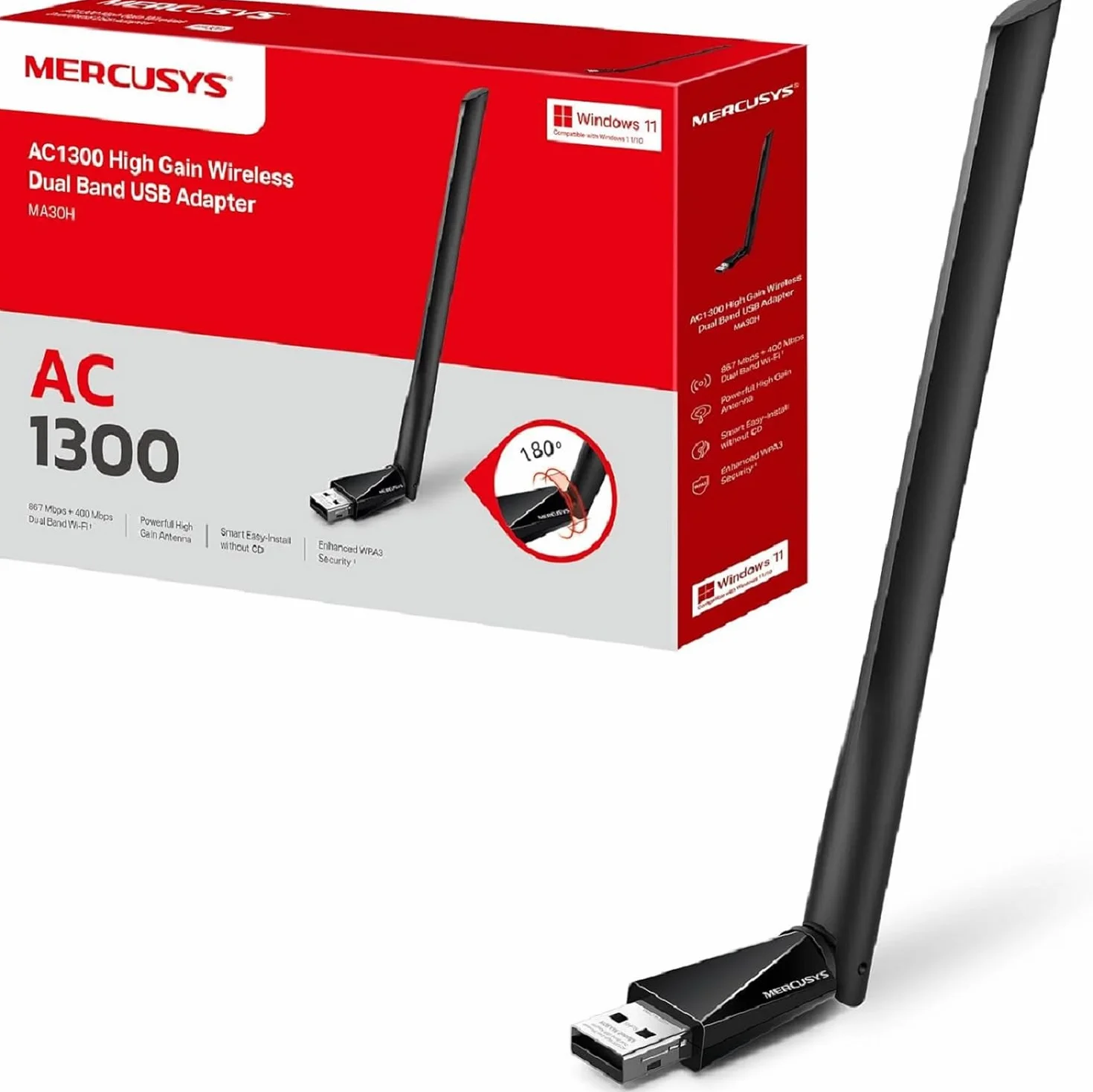 TP-Link MERCUSYS MA30H Clé WiFi AC1300Mbps Adaptateur USB Bi-Bande MU-MIMO Antennes Gain Elevé