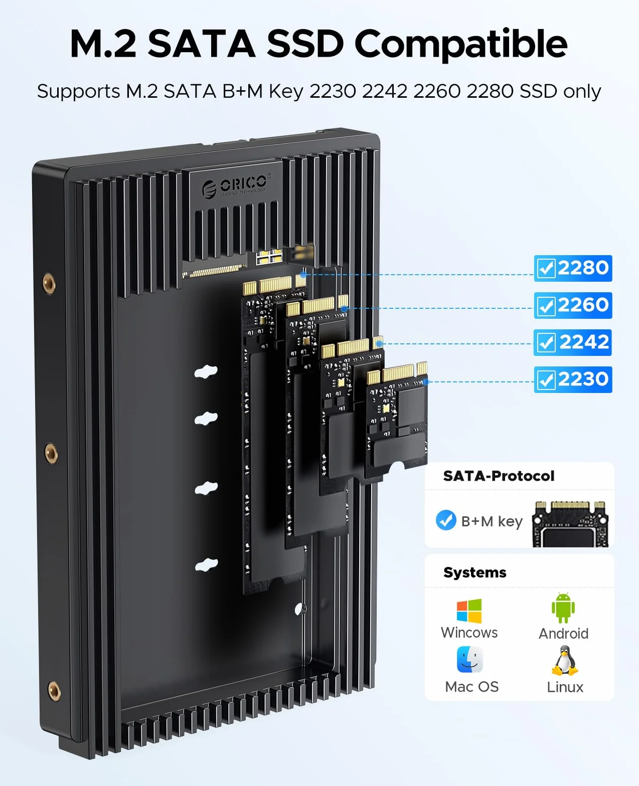 ORICO Adaptateur de Disque Dur M.2 NGFF vers 3,5 Pouces SATA, Cadre de Montage pour M.2 SATA SSD B+M Key 2230/2242/2260/2280