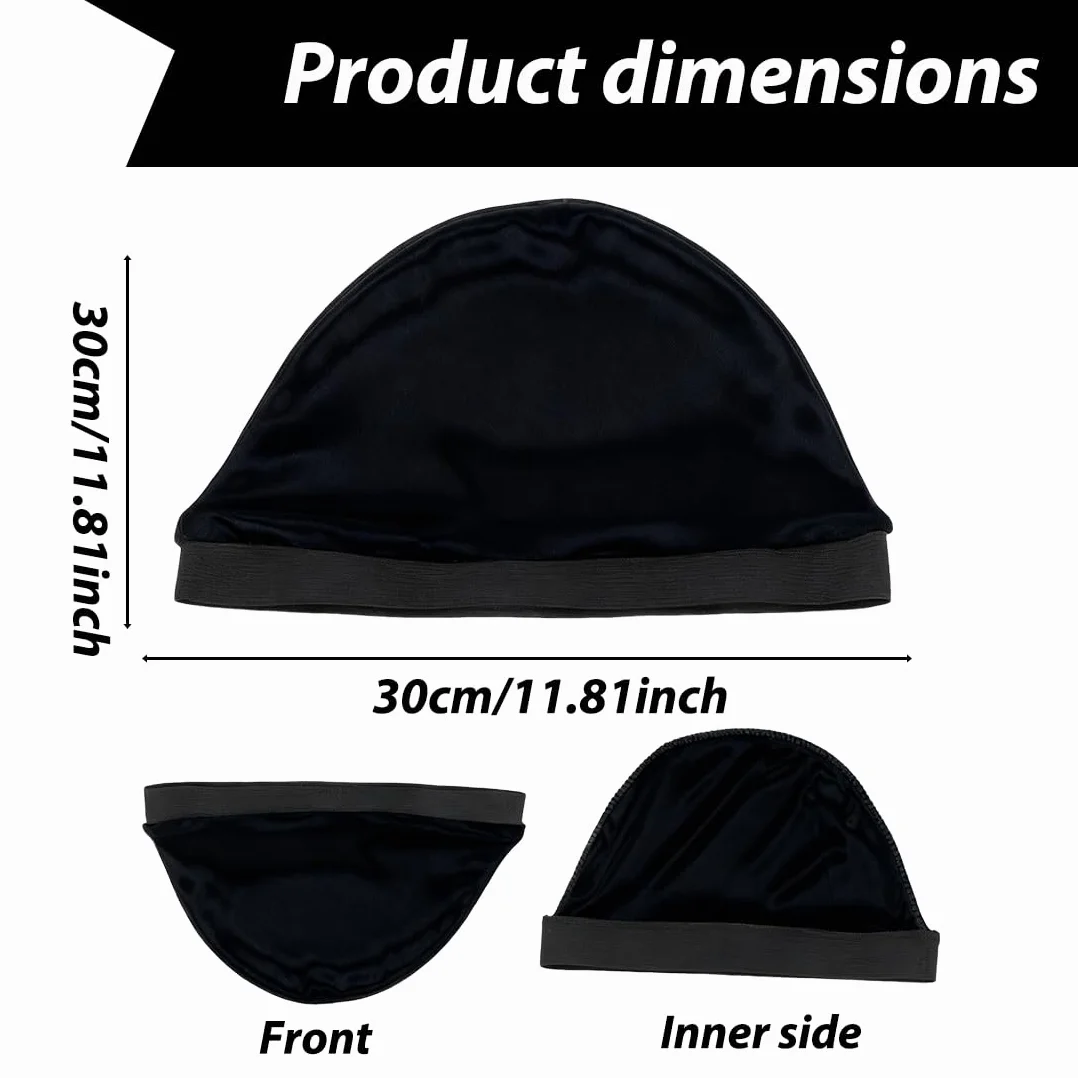 Wave Caps en satin soyeux avec bande élastique, Durag et bonnet pour dormir et douche, satin homme, Tour de tête 52 cm