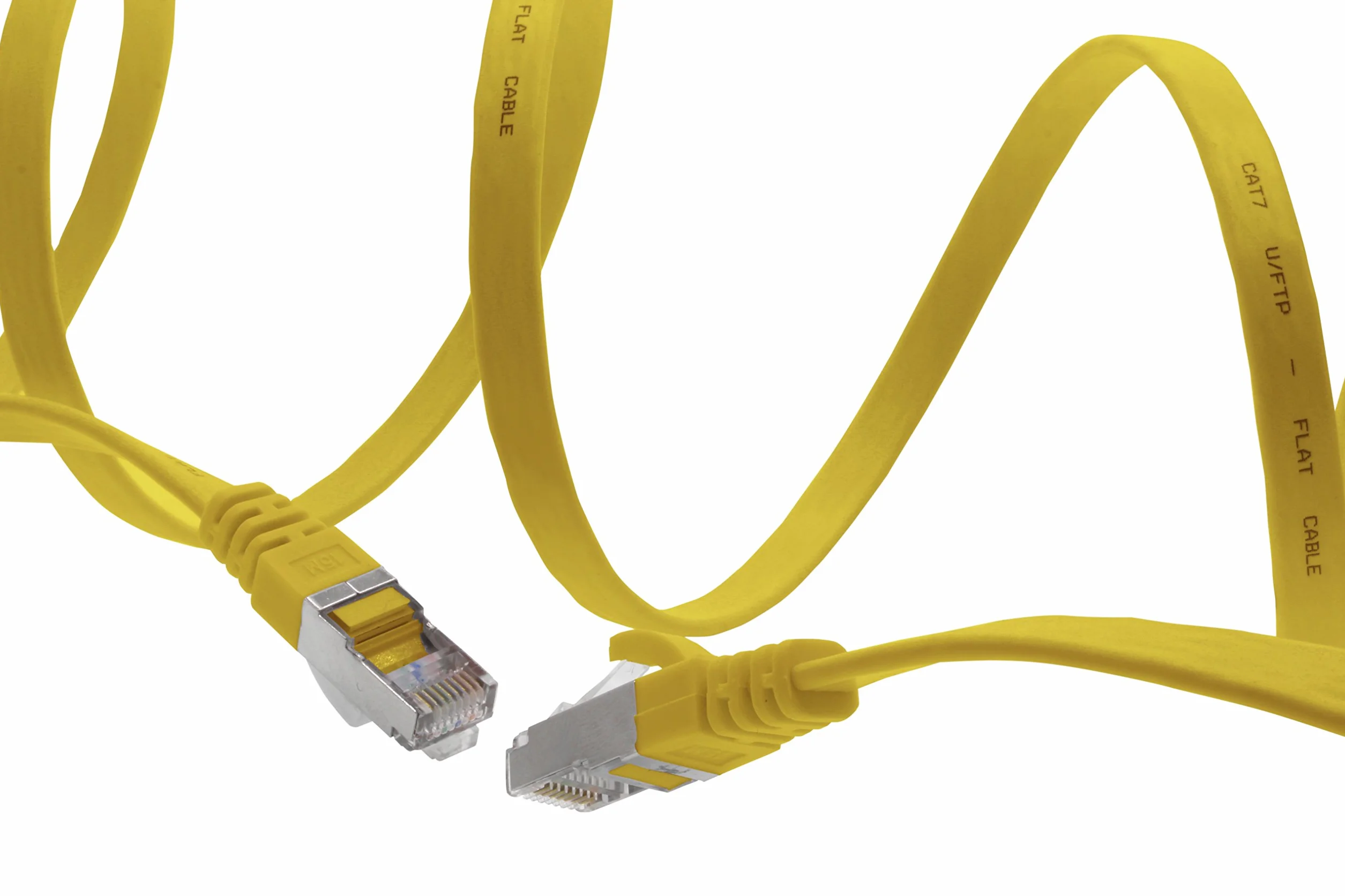7,5 m - jaune - lot de 10 câbles réseau plats Cat7 câble brut Cat 7 câble ruban Gigabit Lan (10Gbit/s) câble d'installation câble patch plat mince fiche Rj 45 Cat6a