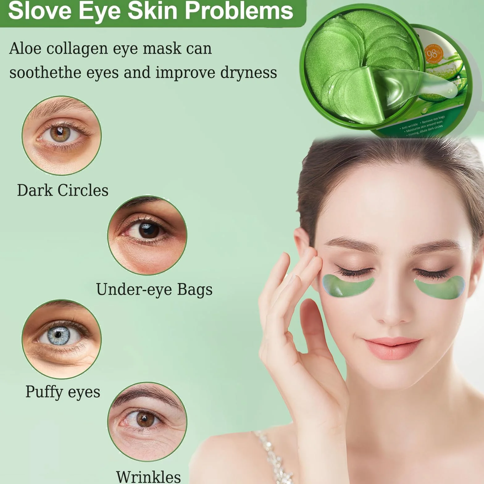 Patchs Yeux Anti Cernes 60 Pièces Aloe Vera Anti Poches Homme Femme Masque Réutilisable Hydratant Lissant