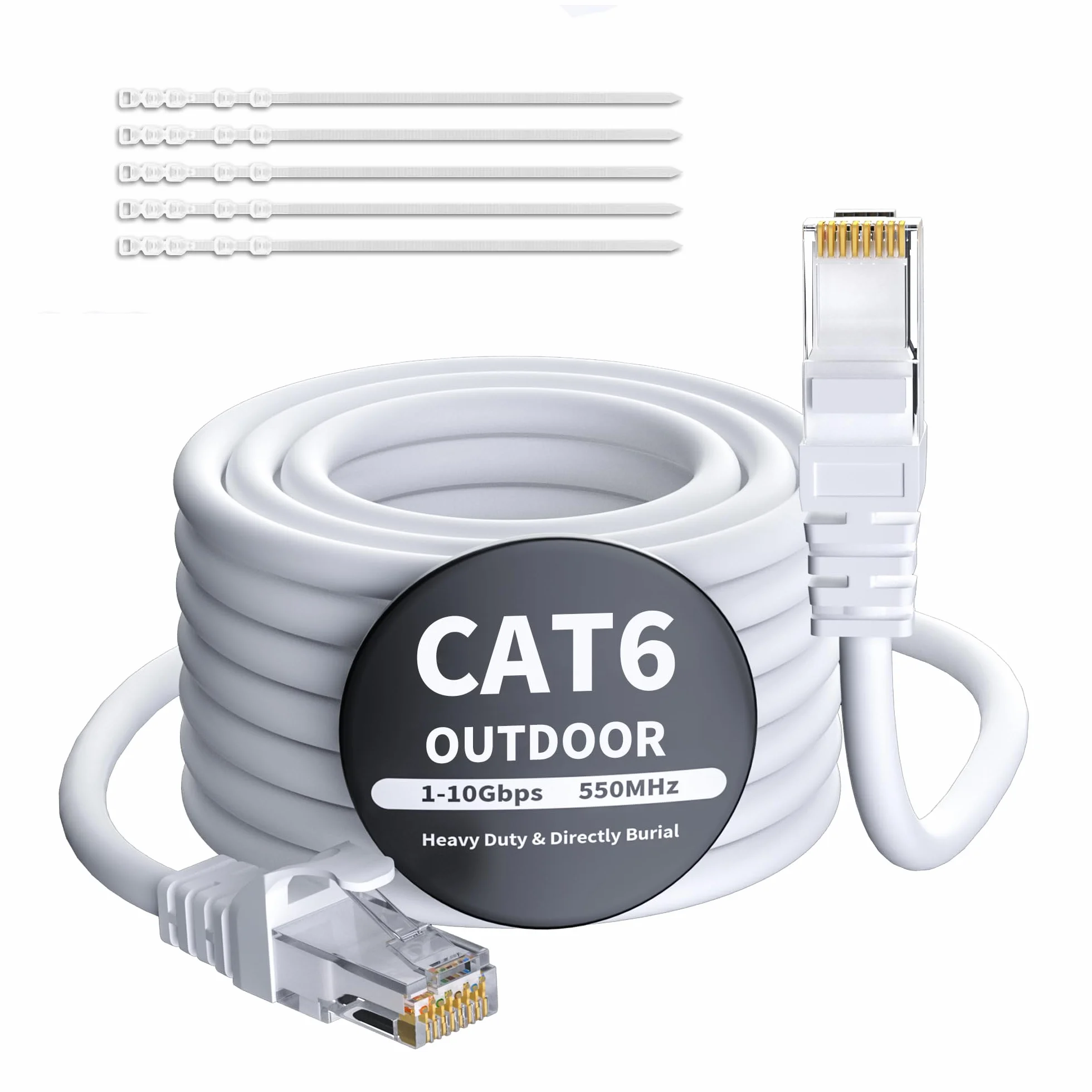 Câble Ethernet CAT 6 10 m Blanc Étanche Pose directe Gigabit UTP CCA RJ45