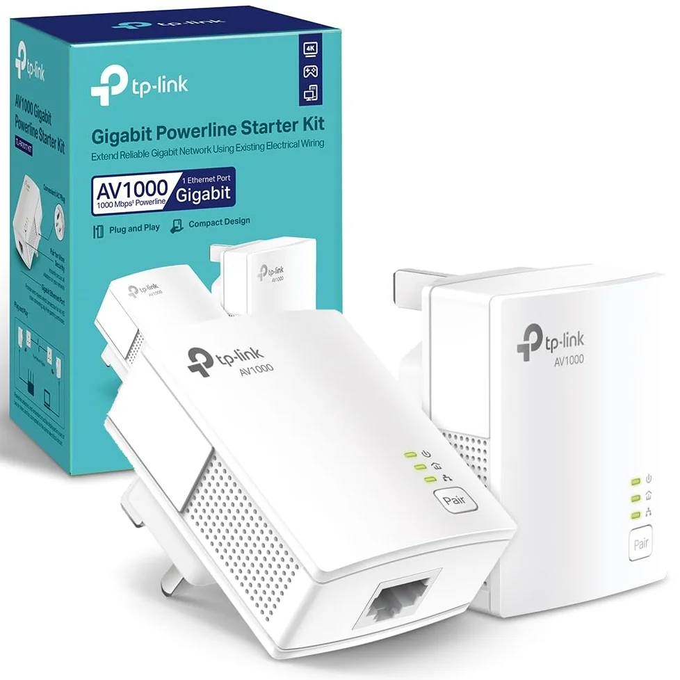 TP-Link 1-Port Gigabit Powerline Starter Kit, Data Transfer Speed Up to 1000 Mbps, Ideal for HD/3D/4K Video Streaming & Online Gaming(for Wired Only), No Configuration Required (TL-PA7017 KIT)