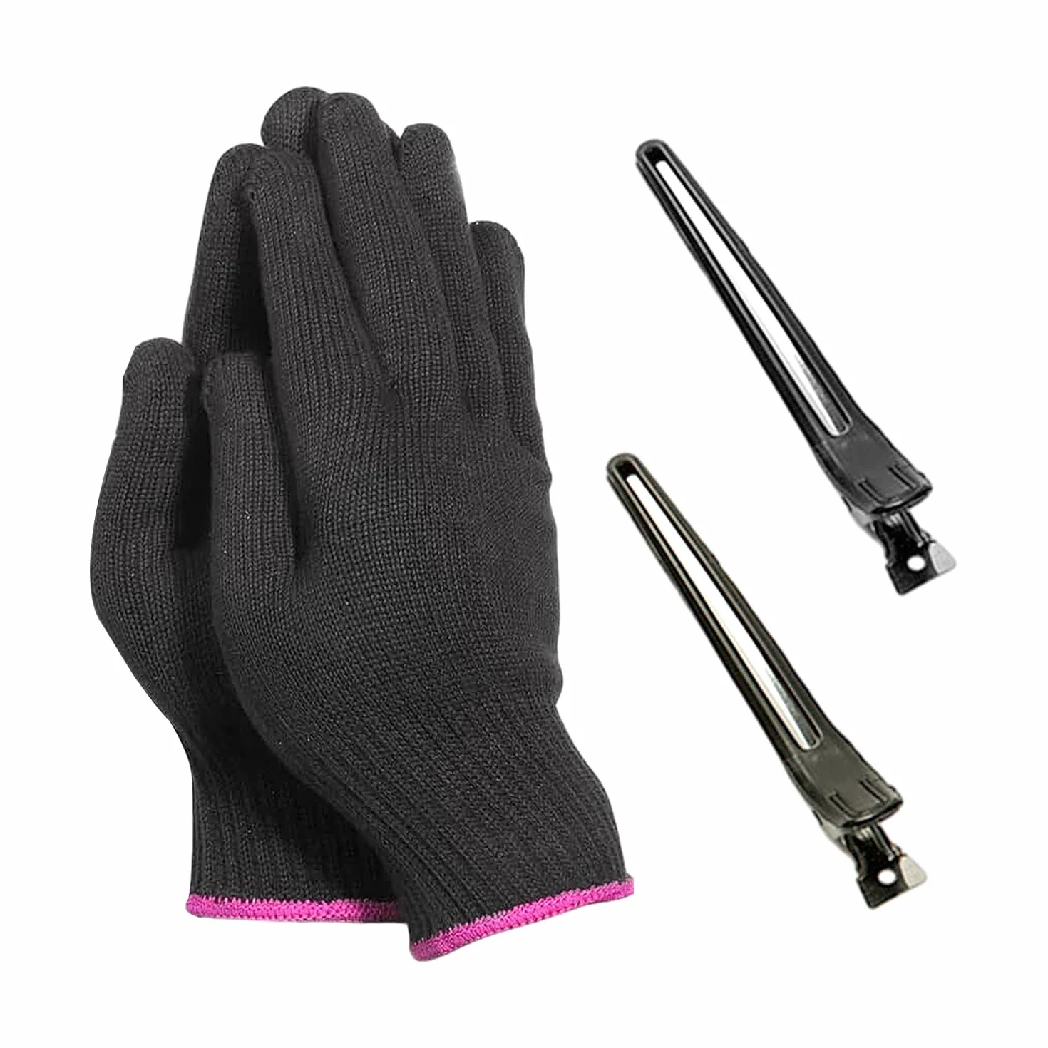 Gants Résistants à la Chaleur Professionnels avec Pinces à Cheveux, Noir
