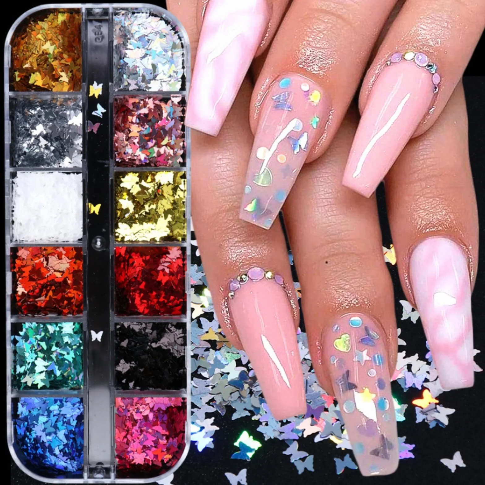 Paillettes 12 Couleurs Holographiques Glitter Nail Art 3D Papillon