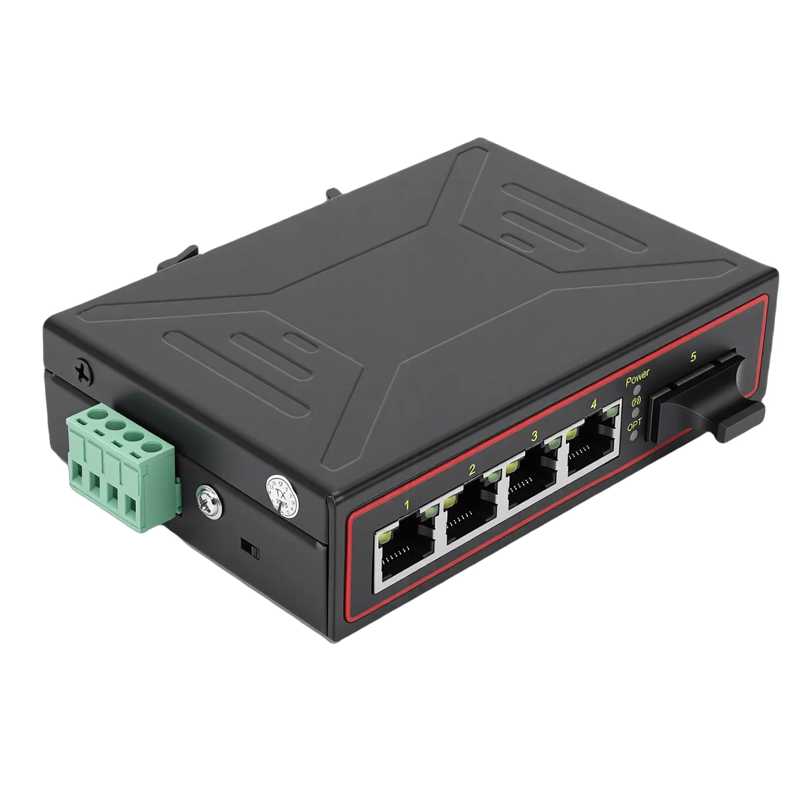 SIXRUN Commutateur Ethernet Industriel sur Rail DIN, Convertisseur de Média Gigabit en Métal avec 1 Port SFP 4 RJ45, IEEE 802.3i 802.3u 802.3ab 802.3z, pour Configuration de Réseau Industriel