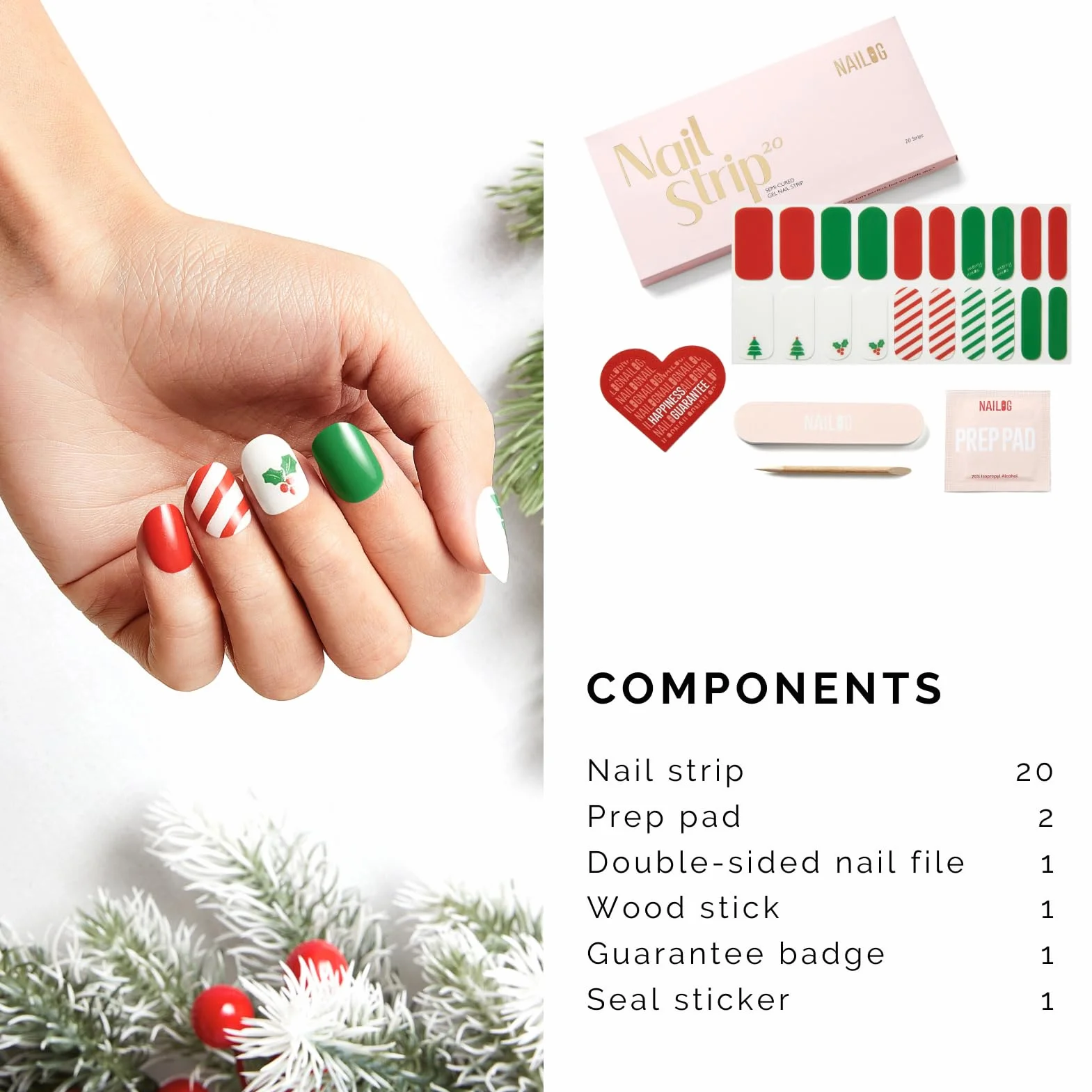 NAILOG Vernis Autocollant Ongles UV 34Pcs French Manucure Nails Wraps DIY Nail Art