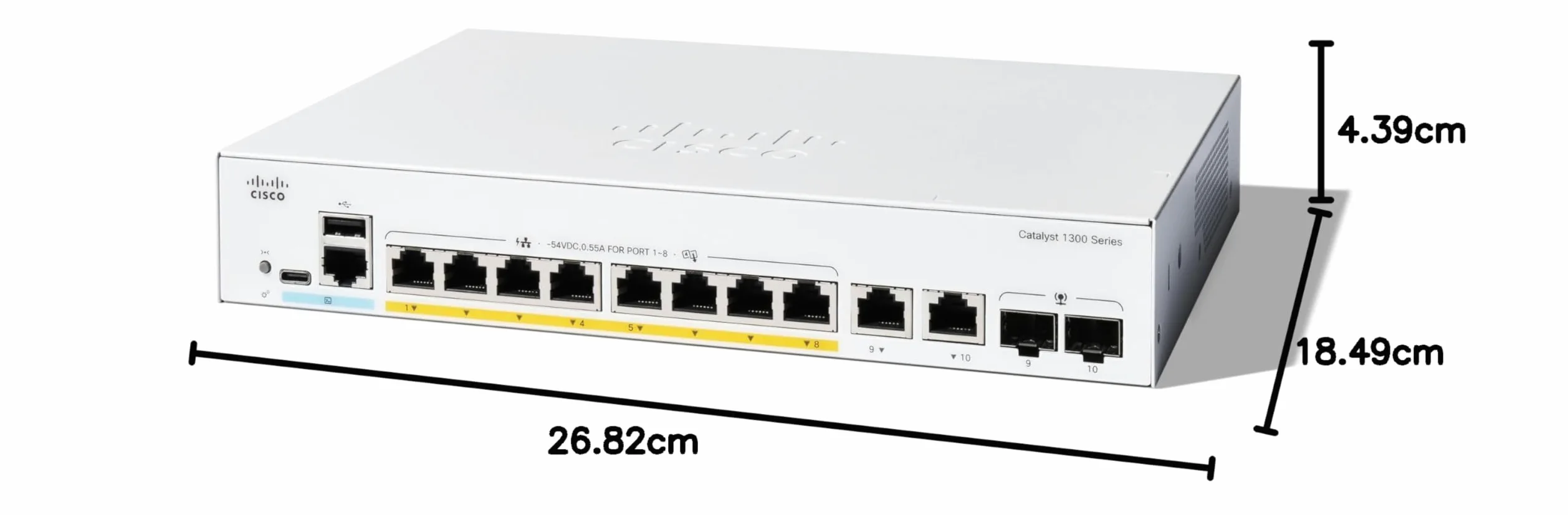 Cisco Commutateur administrable Cisco Catalyst 1300-8P-E-2G, 8 Ports GE, PoE, alim. Externe, Ports combinés 2x1GE, Garantie limitée à Vie (C1300-8P-E-2G)
