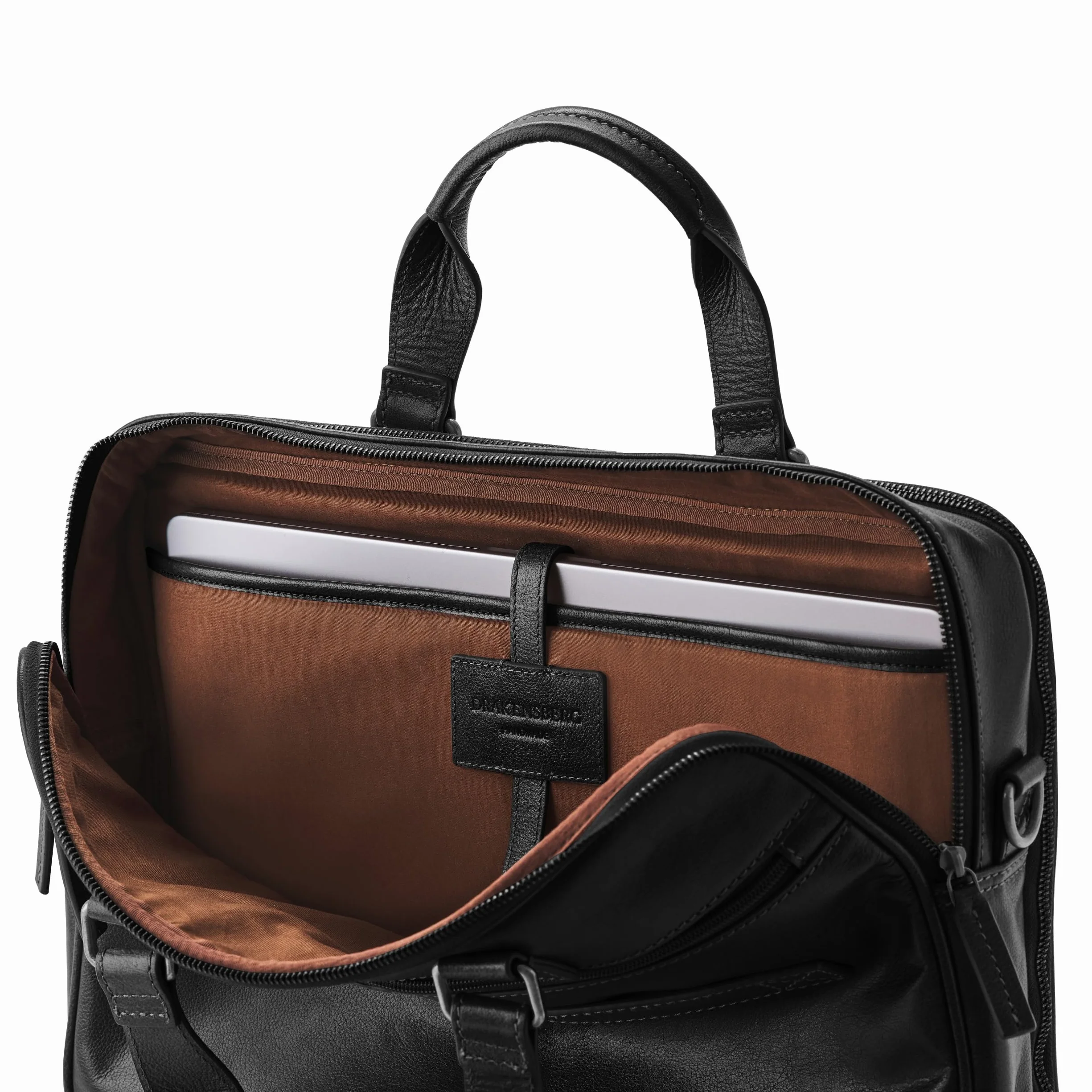 DRAKENSBERG Aurelio Porte-documents en cuir pour homme, 2 compartiments principaux, sacoche luxueuse pour ordinateur portable 16" pour le bureau, le travail, les voyages, 11 l, Noir , L