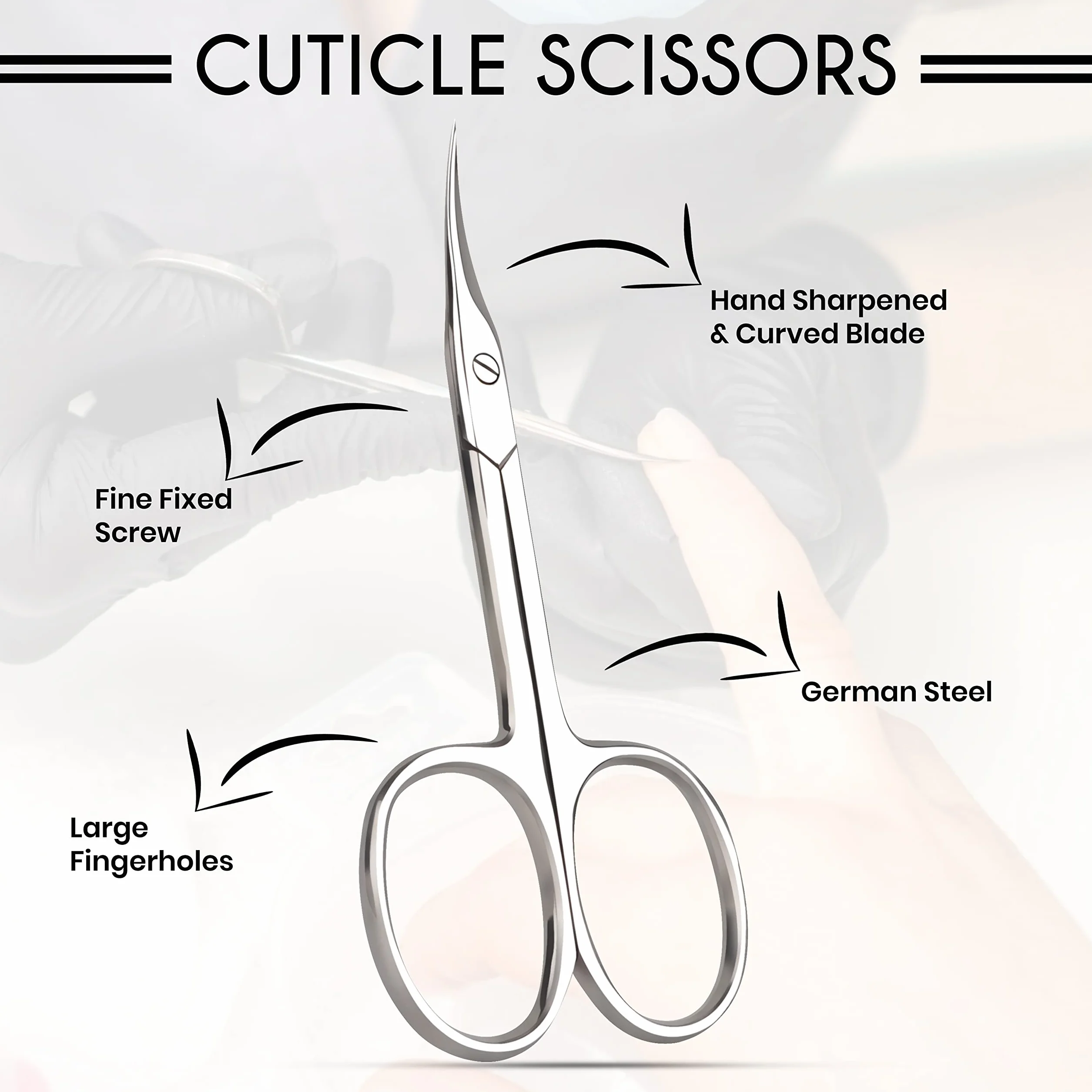 Professionnel Ciseaux Cuticules Courbes avec Pochette Cuir Artificiel Manucure Ongle
