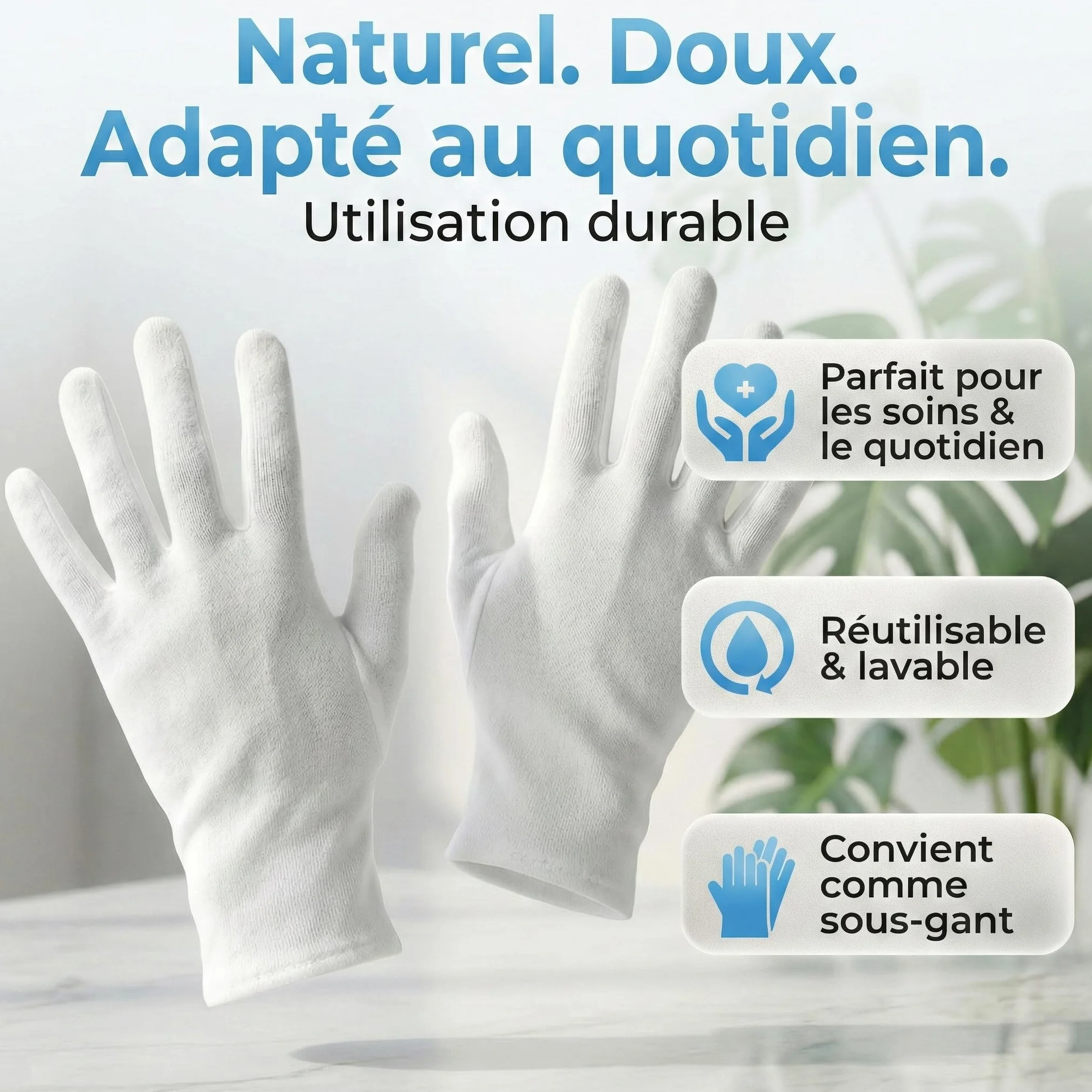 Gants coton dermatologique antistatique eczema hydratant main 3 paires M