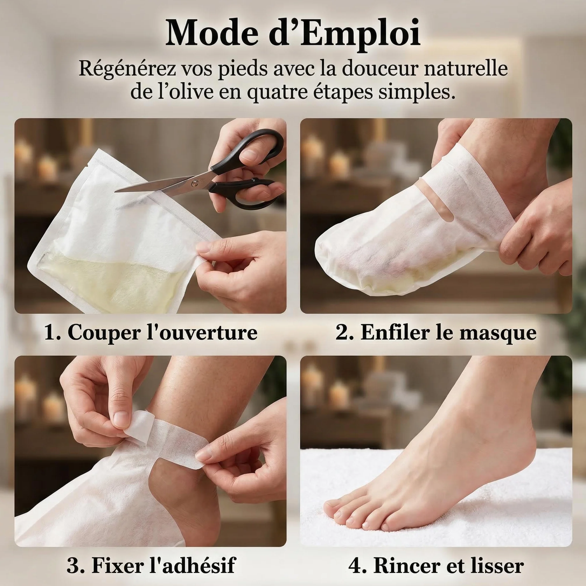 Masque Pieds Peeling Exfoliant Soin Hydratant 2 Paires Confort