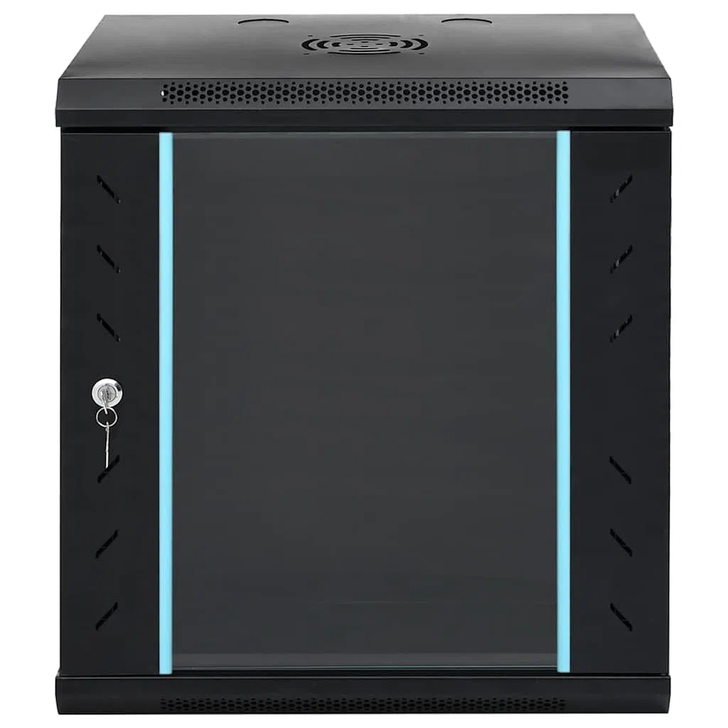 Armoire réseau murale 53 x 45 x 60 cm, armoire serveur en acier avec porte en verre de sécurité, armoire de données pour bureau et infrastructure informatique, répartiteur mural verrouillable, noir