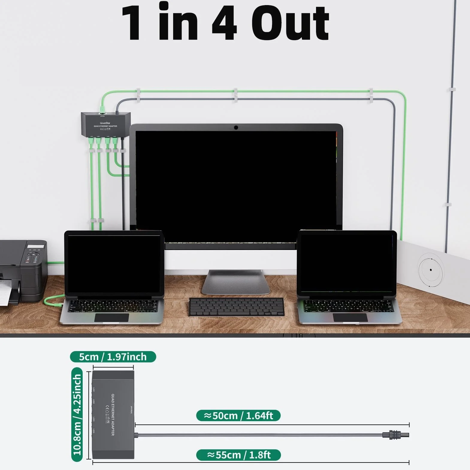 Annadue Adaptateur Ethernet Gigabit 4 Port pour Le Réseau Externe câblé 1 à 4 Ports Ethernet Splitter avec des Performances Stables en Fiche pour Les Appareils Gen 3
