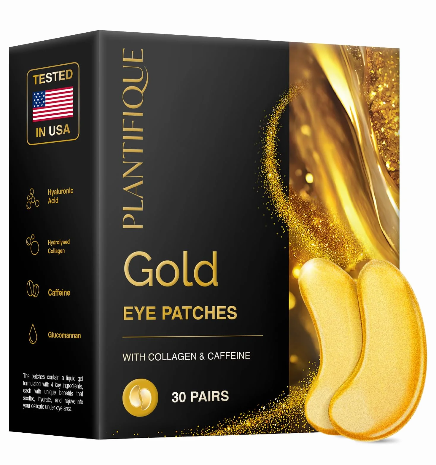 PLANTIFIQUE Skincare Patch Yeux Anti Poche Cernes 24k Gold Masque Visage Collagene Hydratant Contour Yeux Anti Rides 30 Paires