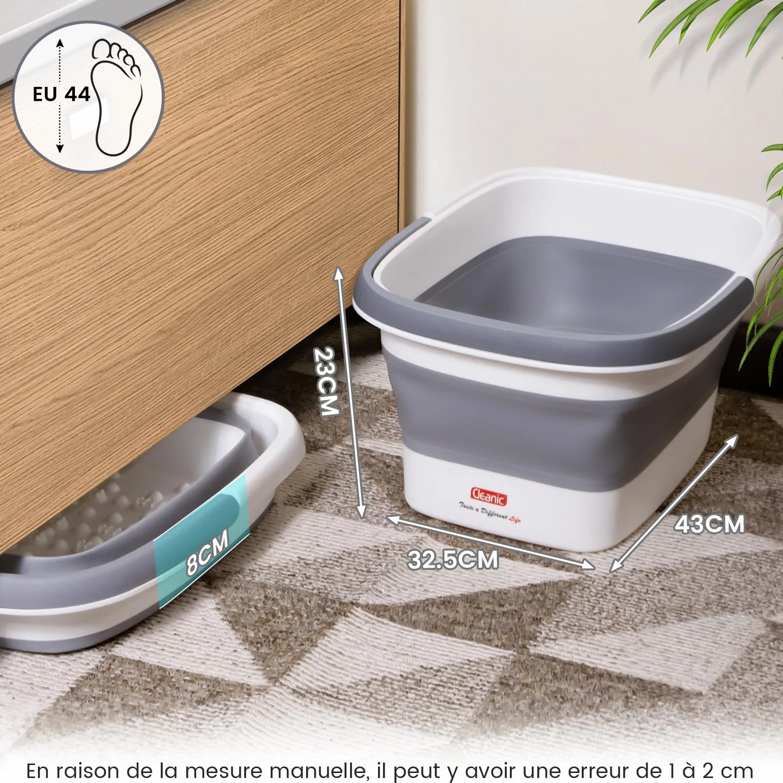 DEANIC Bain de Pied Plié, Bassine Pied avec Poignée, Thalasso Pied 8 Rouleaux Massage 54 Bosses (Gris)