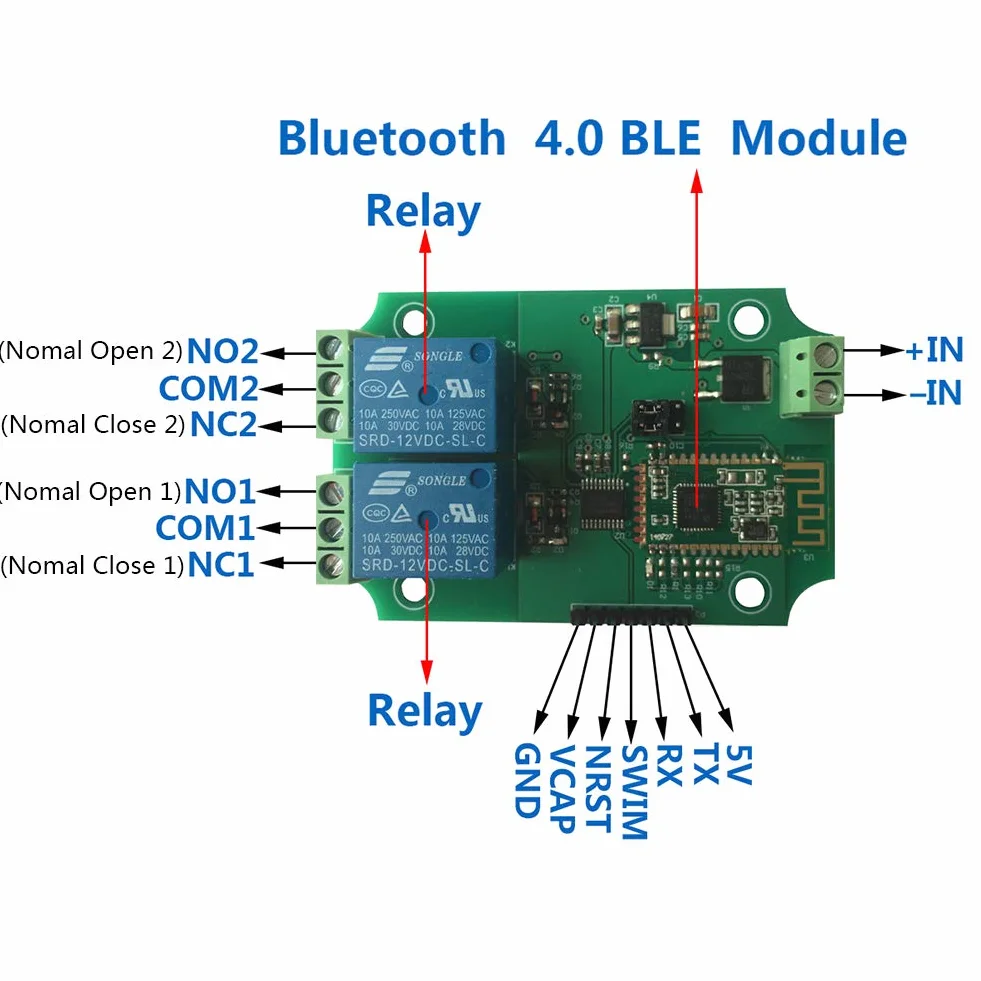DSD TECH Module relais Bluetooth 4.0 BLE 2 canaux 12 V pour iPhone Android