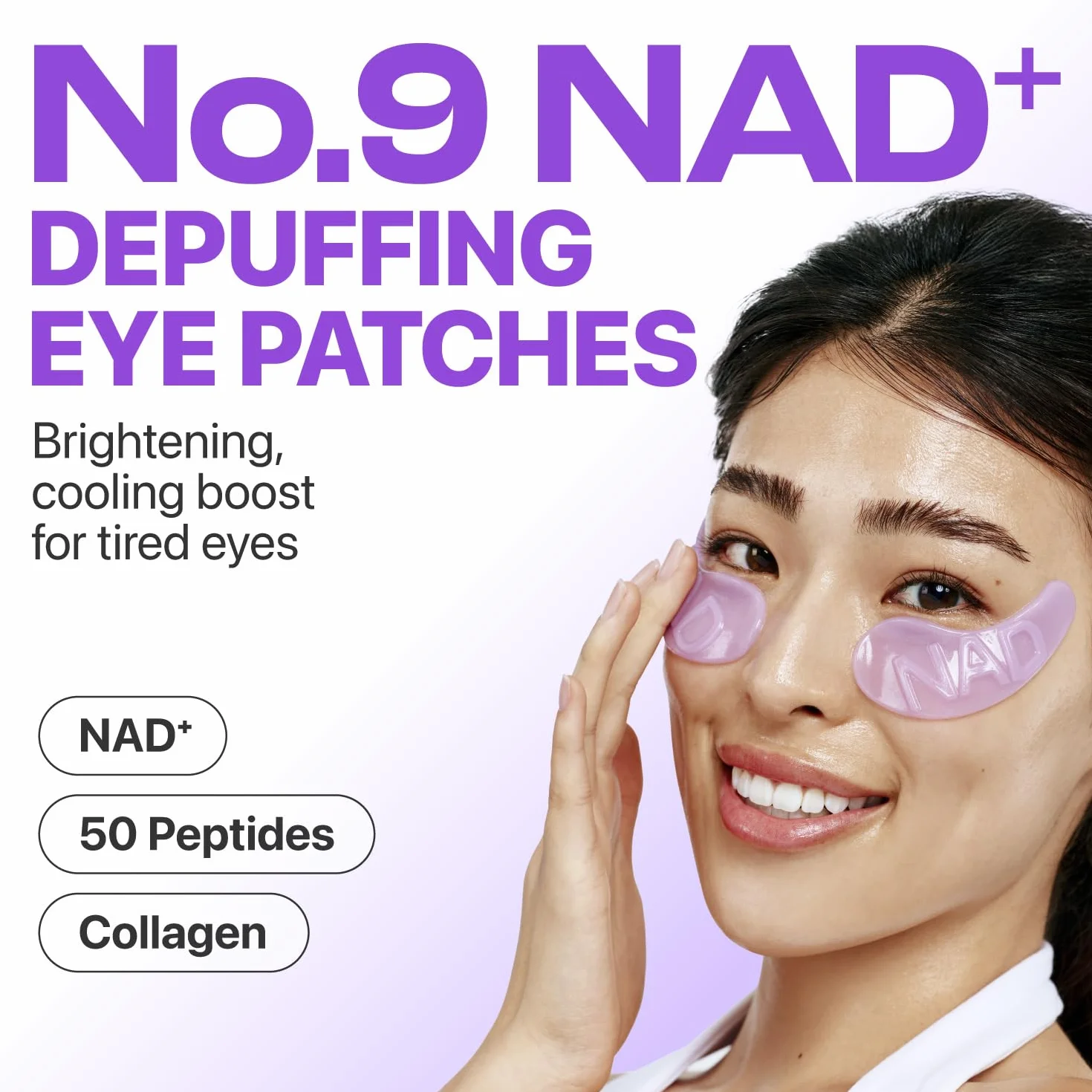 numbuzin No.9 Eye Patches, NAD+ Collagen Gel Eye Masks with Peptides, Caffeine & Niacinamide, 5 Pairs