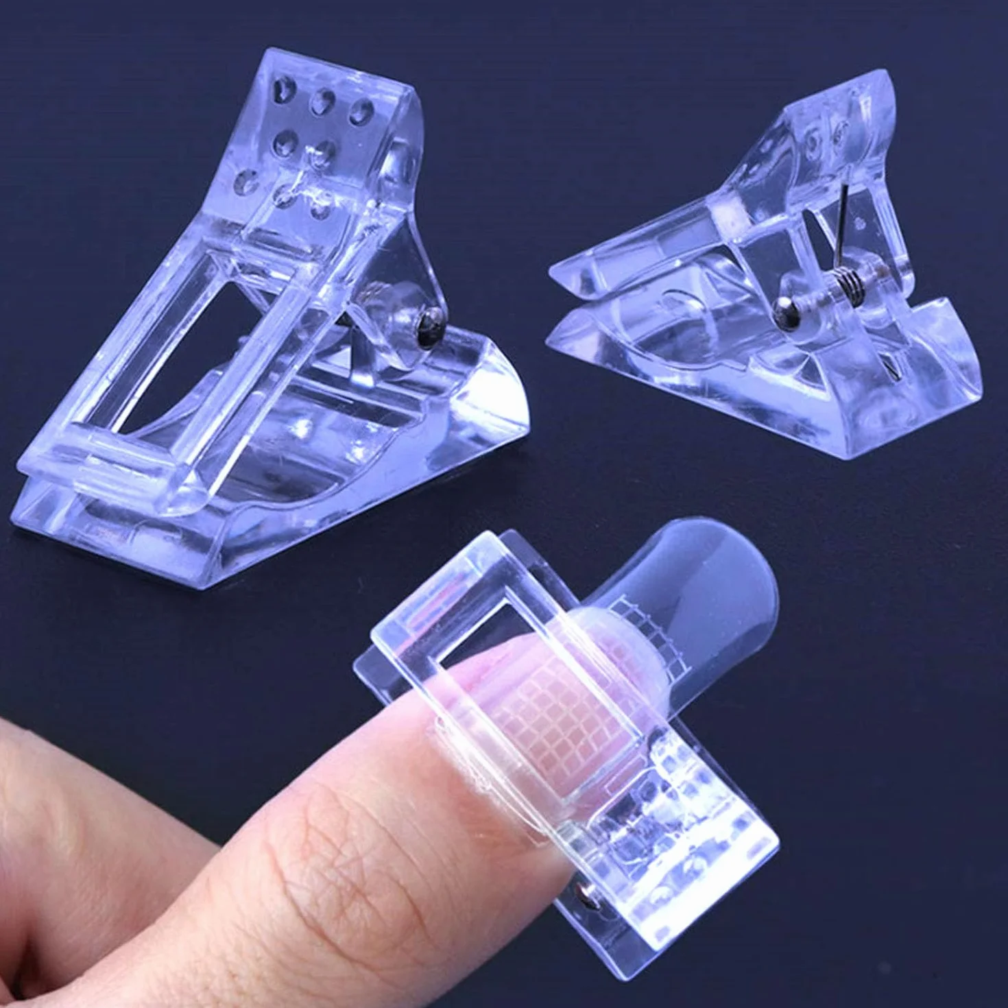 Pinces Ongles Transparentes en Gel, Clip à Ongles Cristal pour Extensions d'Ongles et Manucure (Bleu)