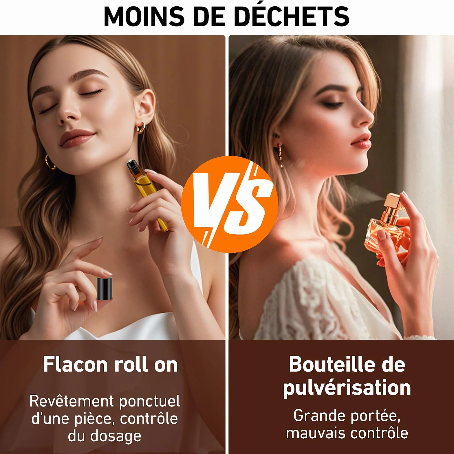 Flacon Roll On Vide 10ml Verre Couleur Thé avec Bille en Acier Inoxydable Rechargeable pour Cosmétiques Parfums