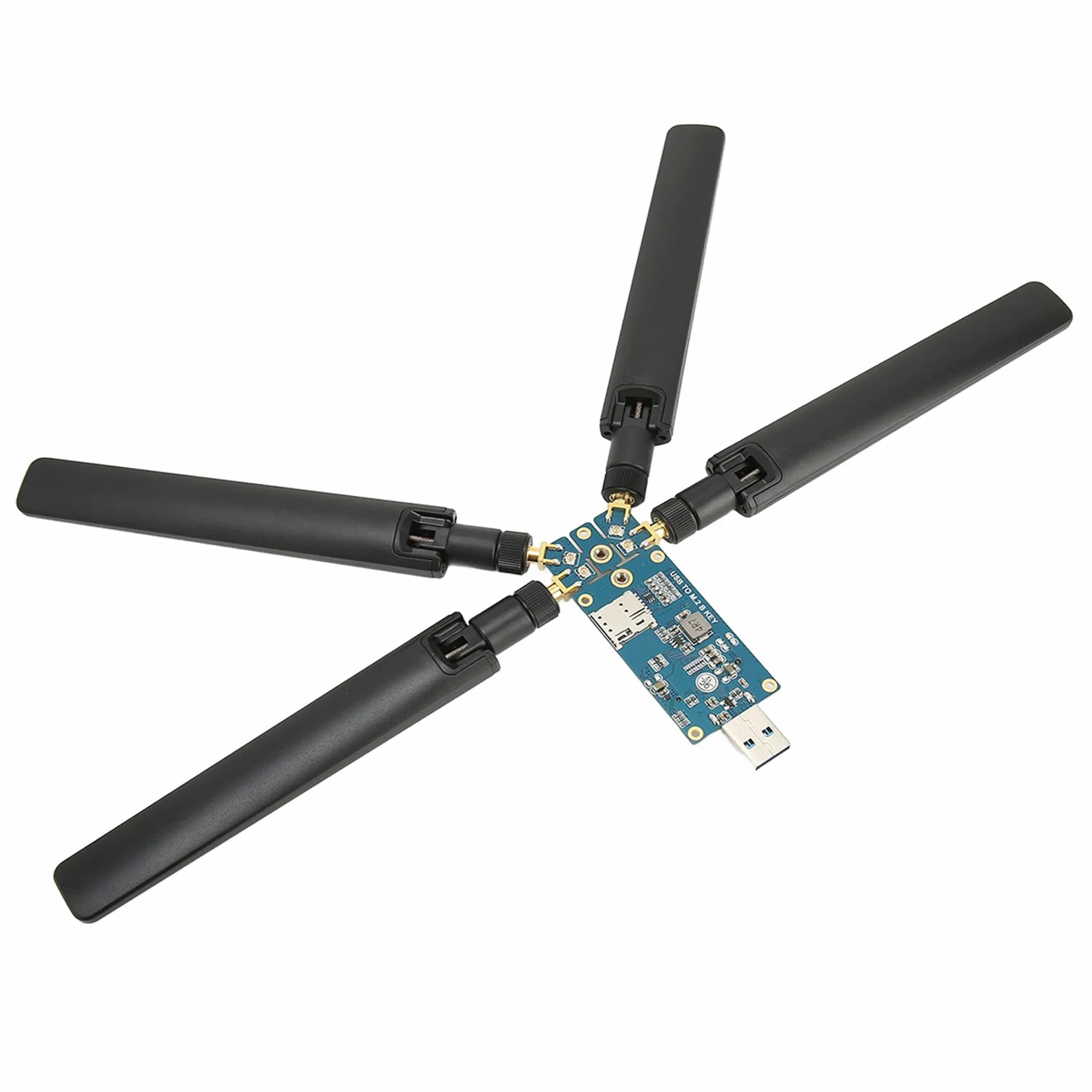 Carte WiFi DONGLE 5G USB3.1 à M.2 clé B Alliage d'aluminium 4 Antennes Extension DONGLE 5G pour Internet