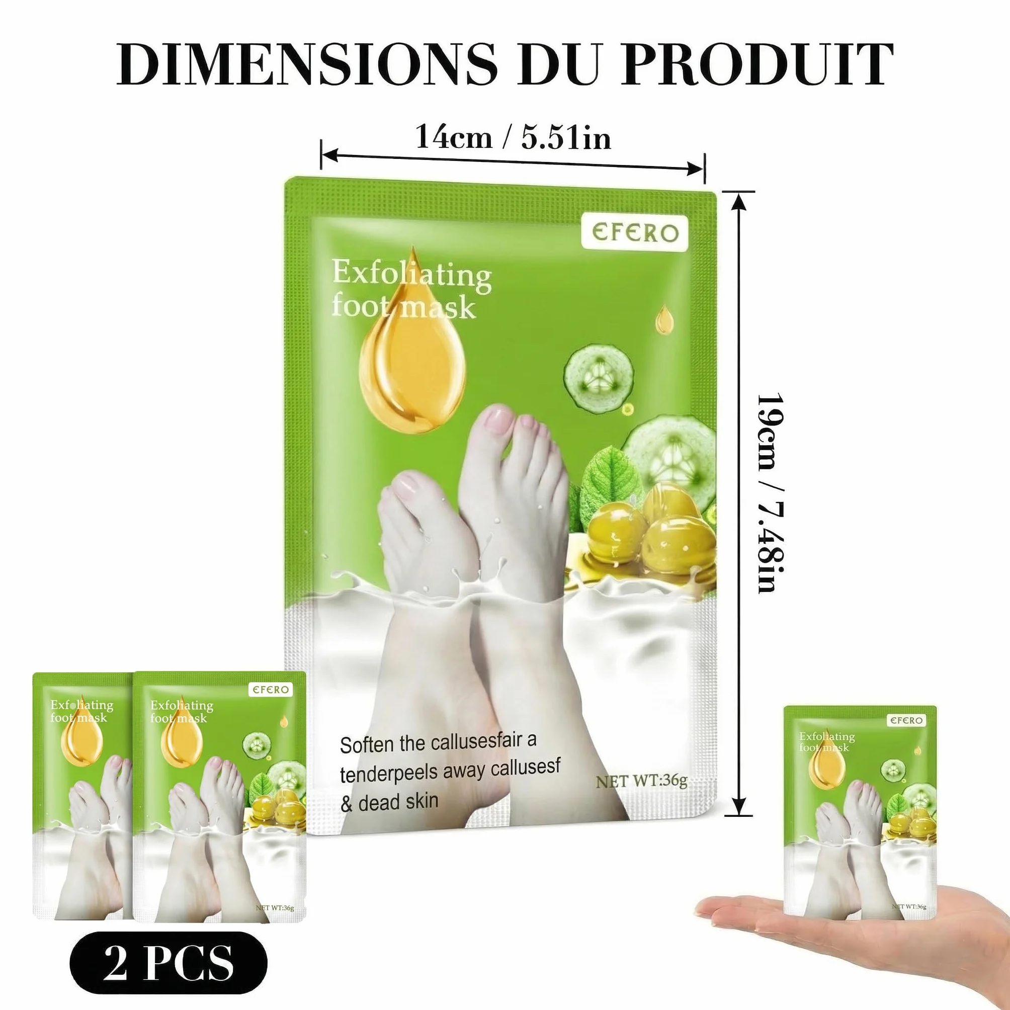 Masque Pieds Peeling Exfoliant Soin Hydratant 2 Paires Confort