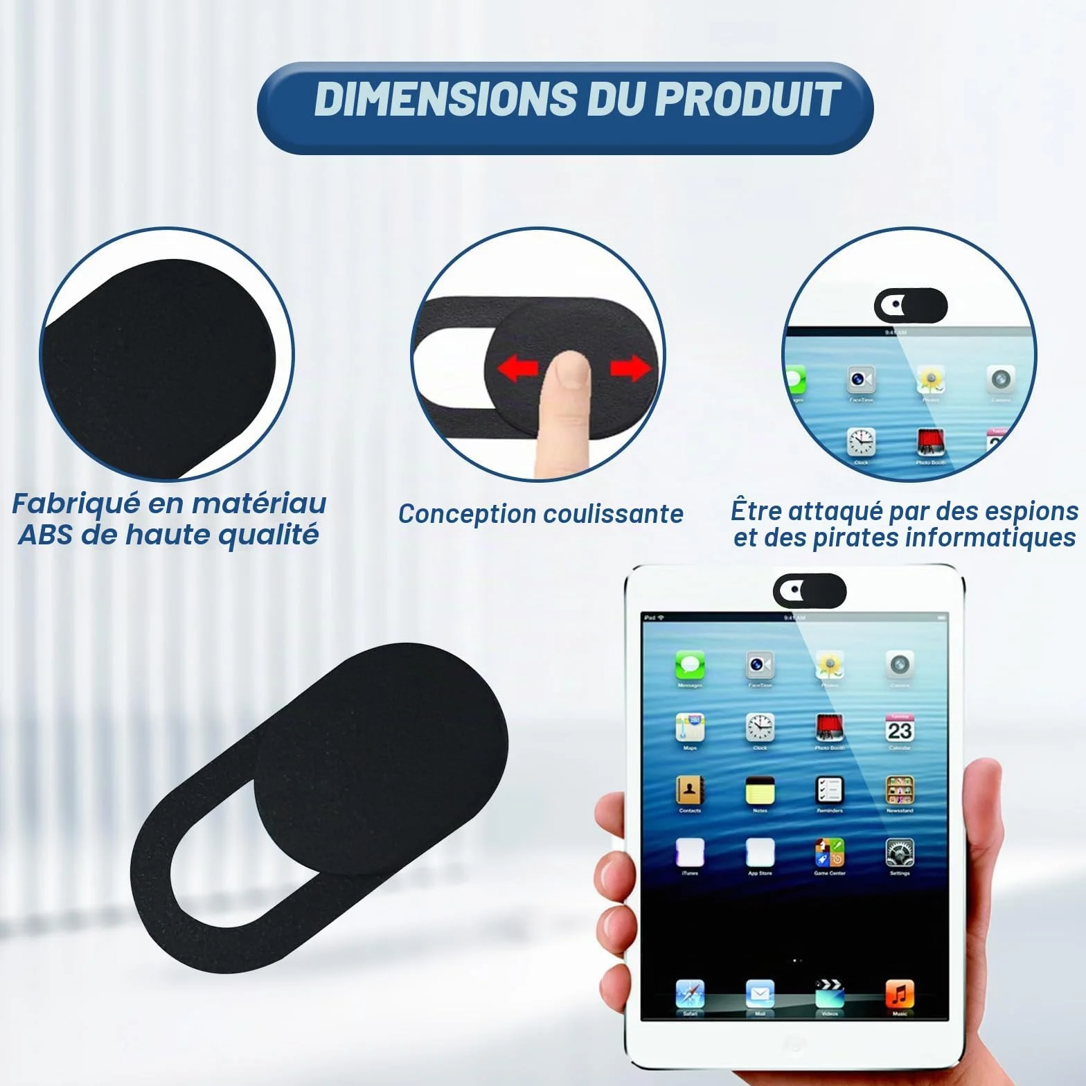 Cache Caméra Webcam PC Portable pour Confidentialité, Compatible Téléphones Mobiles, Tablettes et Ordinateurs Portables (Noir)