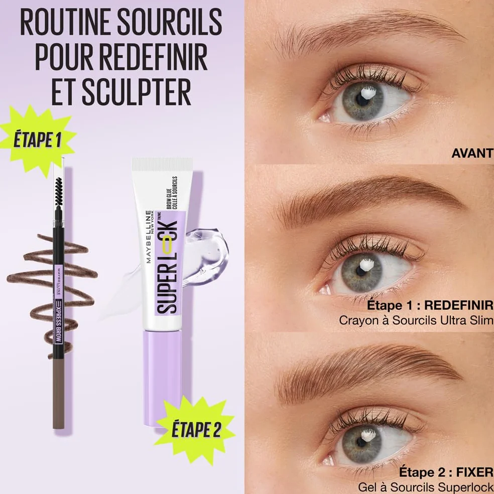 Maybelline New York Superlock Brow Glue Gel Fixateur Sourcils Transparent Tenue Extrême 24H
