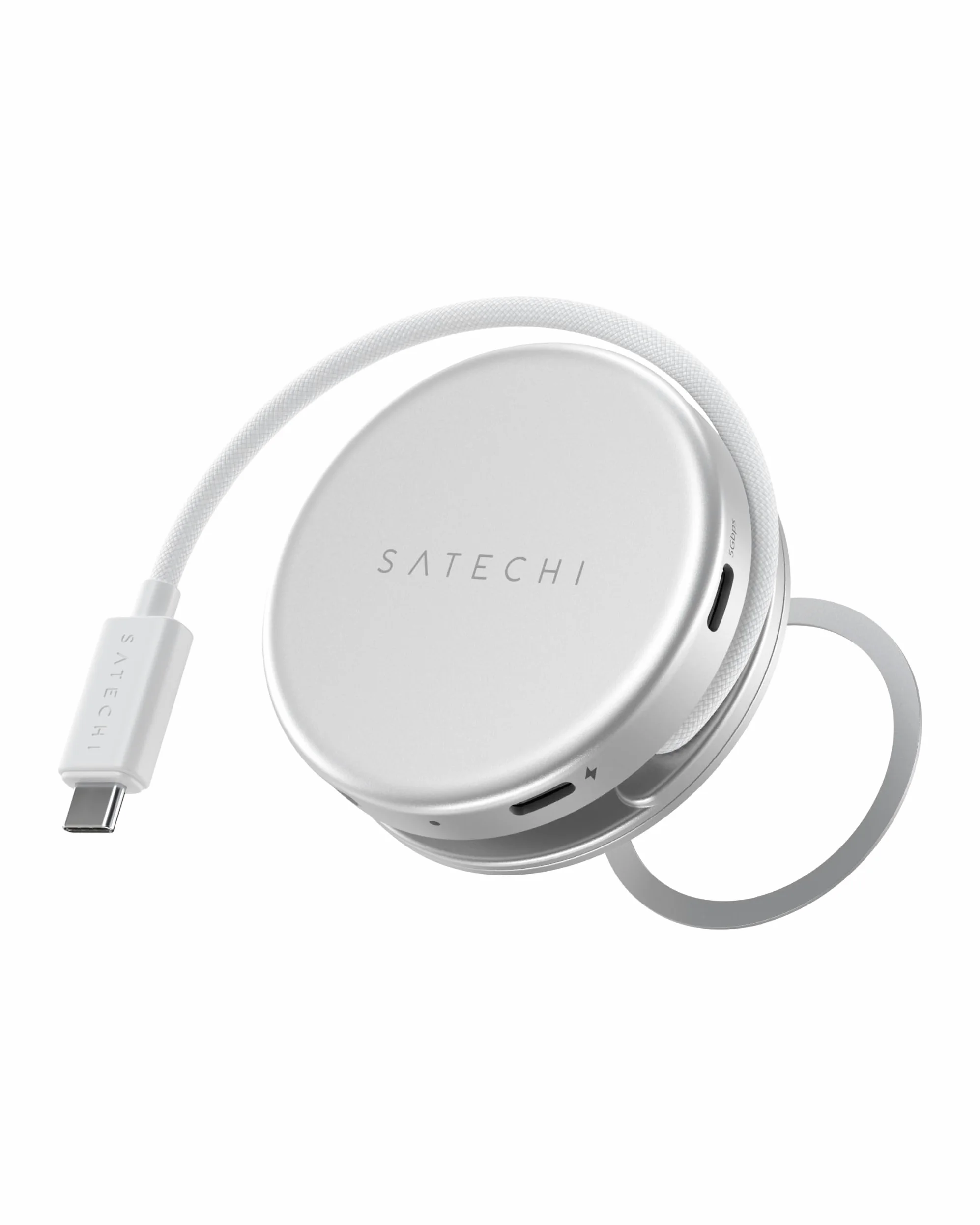 SATECHI OntheGo Hub USB C Magnétique 5 en 1, PD 60W, HDMI 4K, Argent | Câble enroulable intégré, fixation magnétique, 4K@60Hz, lecteur SD, USB-C/USB-A 5Gbps, pour MacBook, iPad, Windows et plus