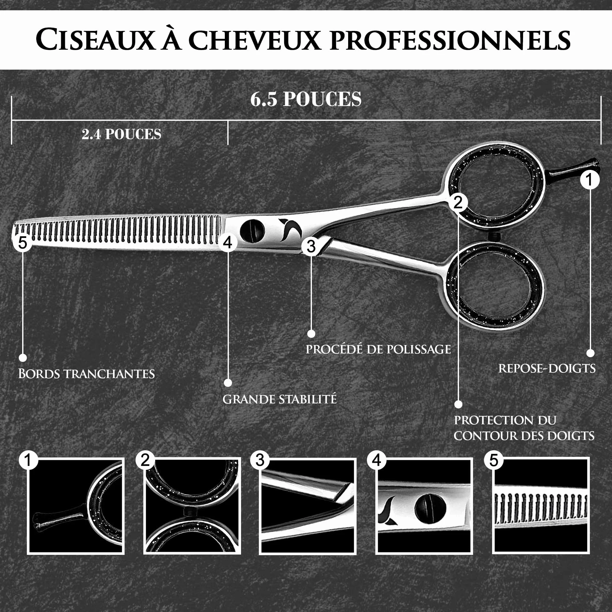 Candure Ciseaux Désépaississant Coiffure 6.5'' Professionnels Acier Inoxydable