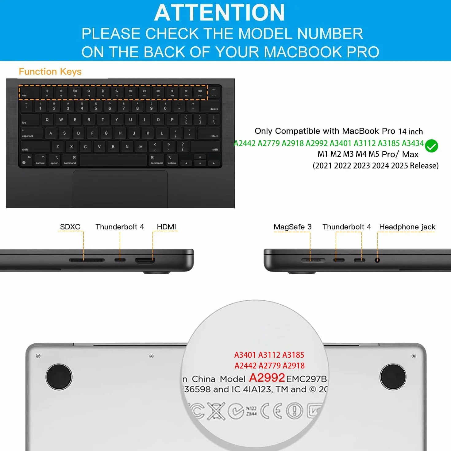 CaseBuy Ensemble de protection pour paume et repose-poignet pour MacBook Pro 14" 2021-2025 M4 M3 M2 M1 Pro/Max, protection anti-rayures pour clavier