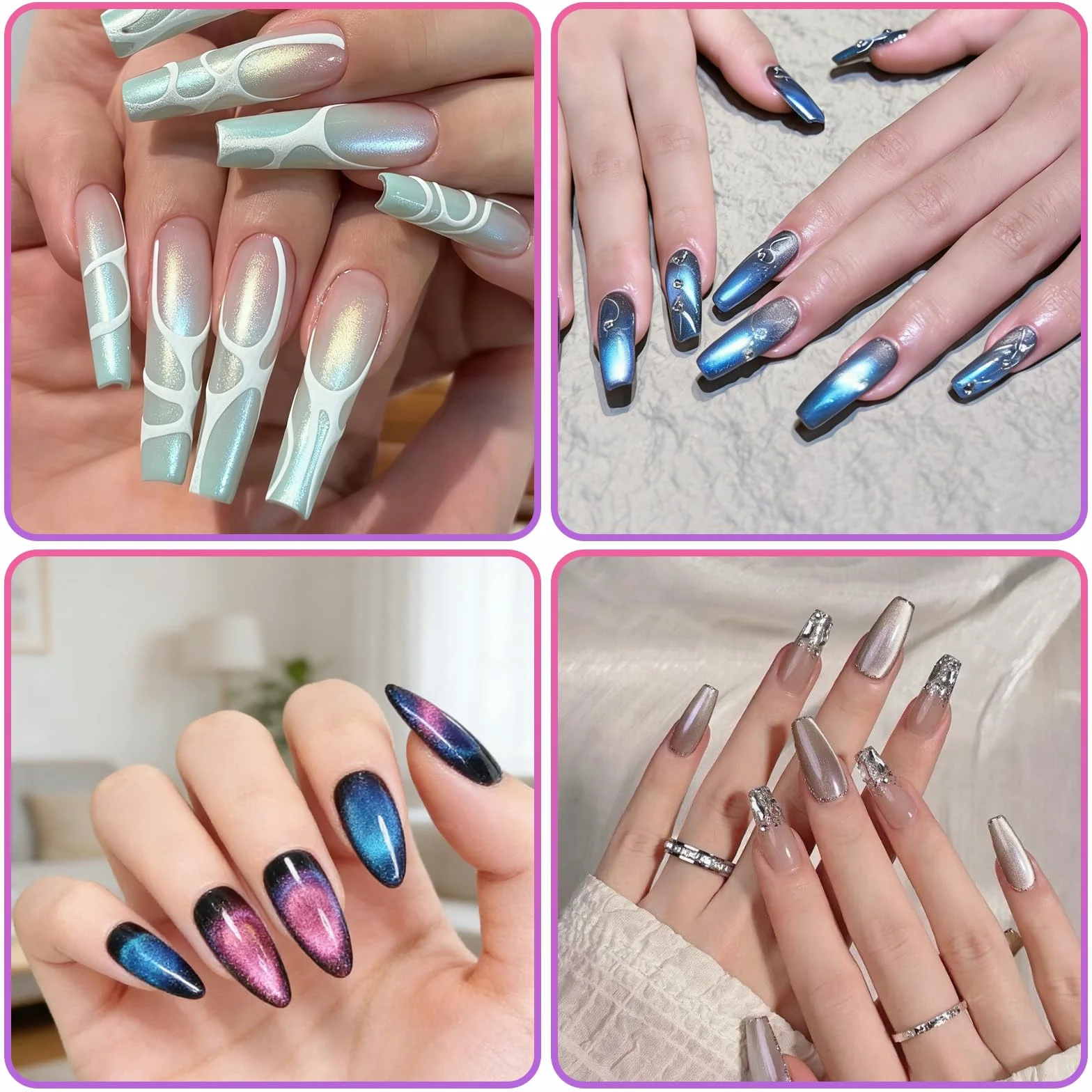 Kit Aimant Cat Eyes Ongles 17 Pièces, Magnétiques DIY Portable Compatible Vernis Gel