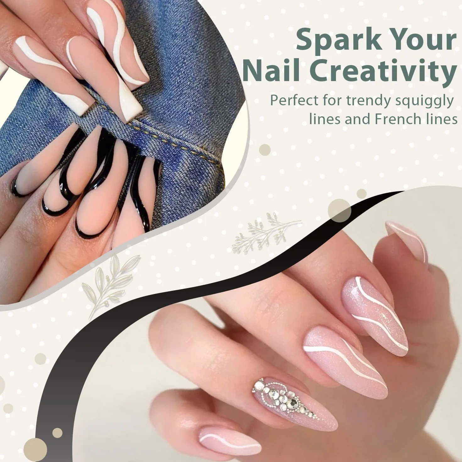 Vishine Vernis Semi-Permanent Blanc et Noir Gel Liner Nail UV Gel Vernis à Ongles 8ml