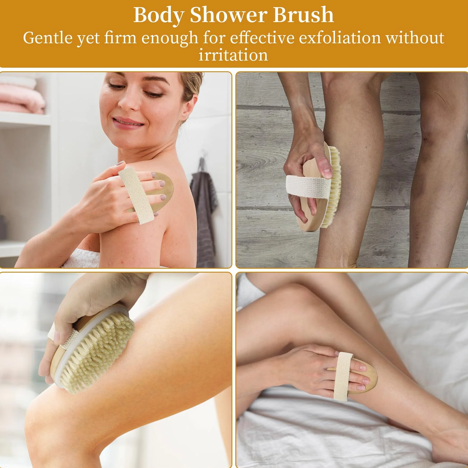 Brosse à sec pour le corps, Brosse exfoliante physique, Brosse masseuse drainage lymphatique, poils naturels