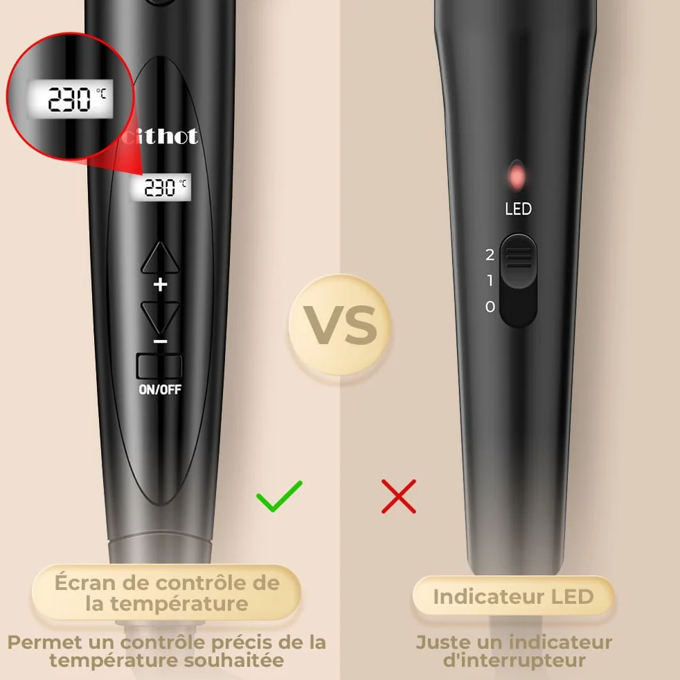 Fer à Boucler 5 en 1 Céramique 80-230℃ Température Réglable avec Écran LCD Noir