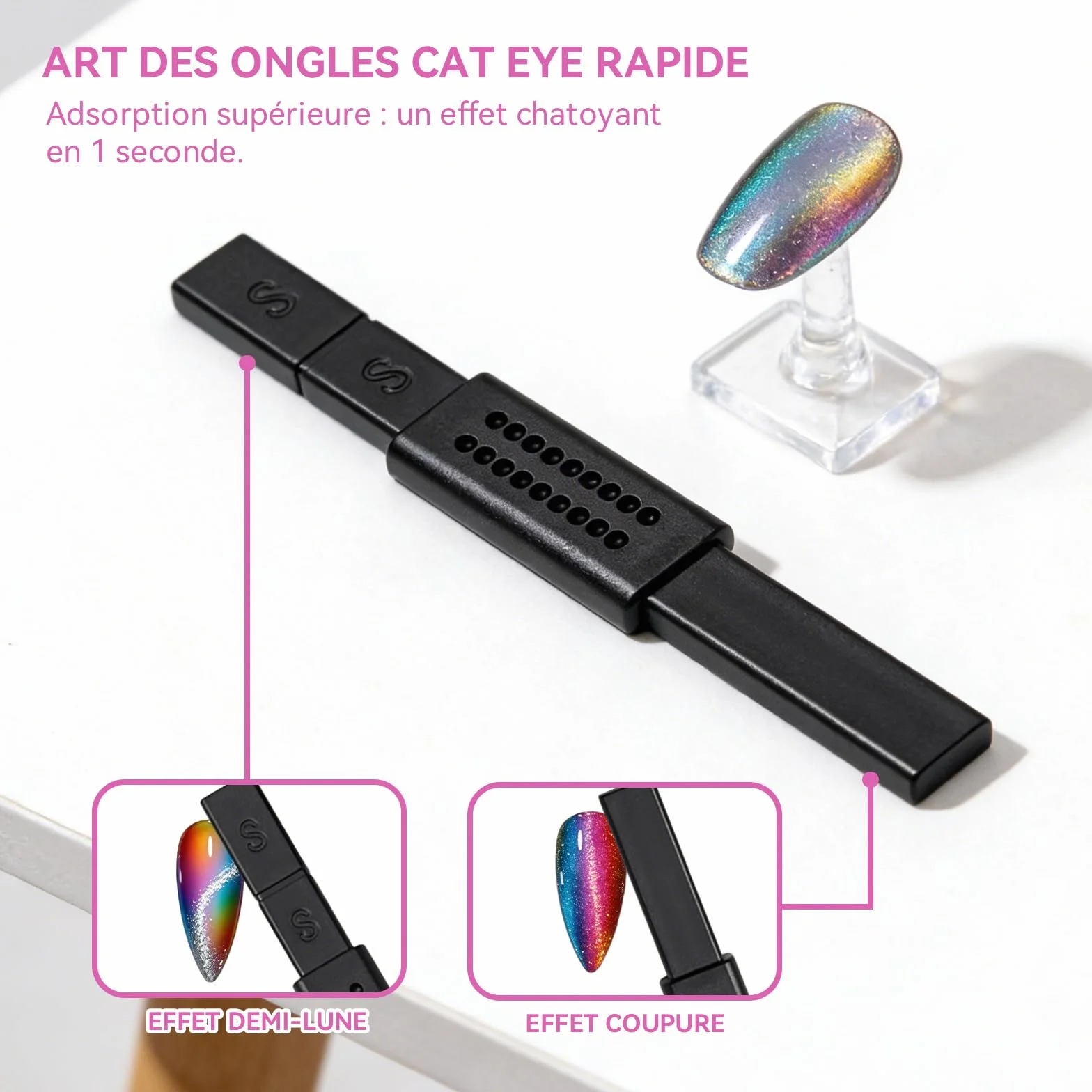 Kit Aimant Cat Eyes Ongles 17 Pièces, Magnétiques DIY Portable Compatible Vernis Gel