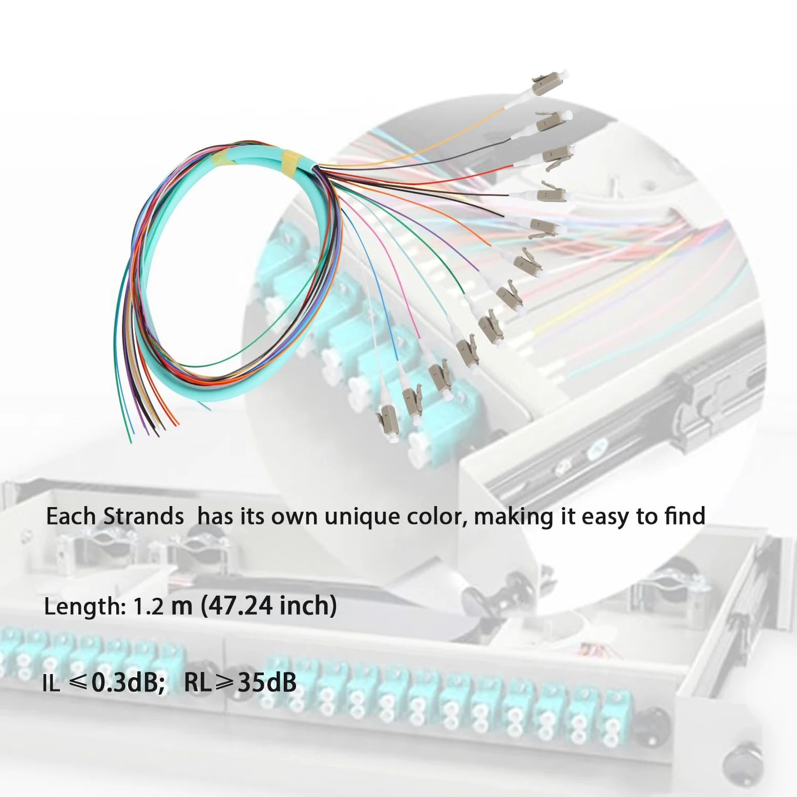 Lot de 4 paquets de 12 fibres optiques LC OM3 multimode (MM) de 1,5 m pour ingénierie réseau d'accès à fibre optique