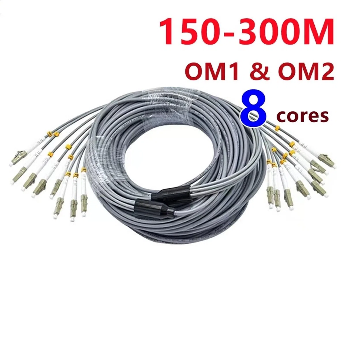 Pansrat Fibre Patchcord 150-300M 8 conducteurs OM1 OM2 MM 200M250M 8C SC LC FC STA Multimode Câble de raccordement optique à 8 fibres Ftth (300 m SC-SC OM1)