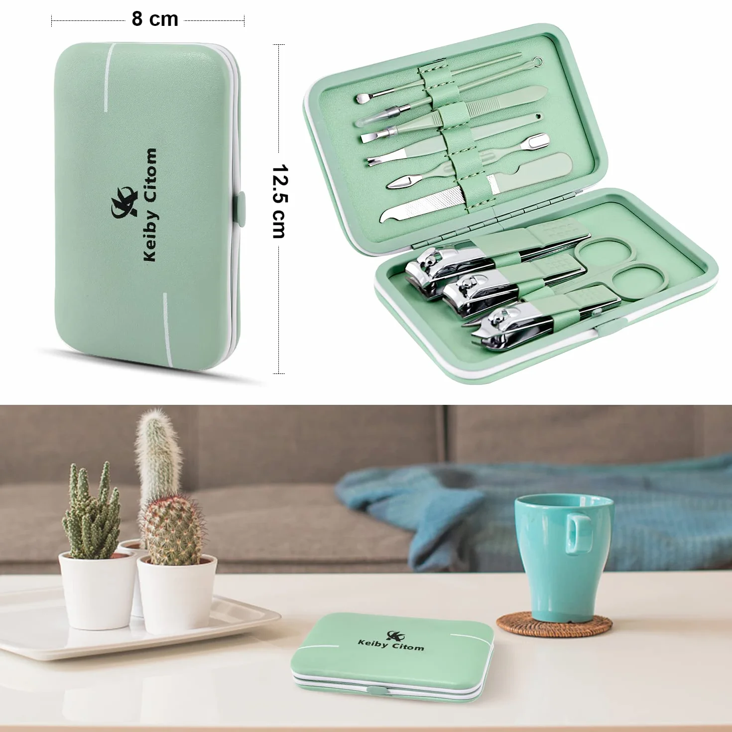 Kit Manucure Pédicure Mini Acier Inoxydable 10 Pièces Vert