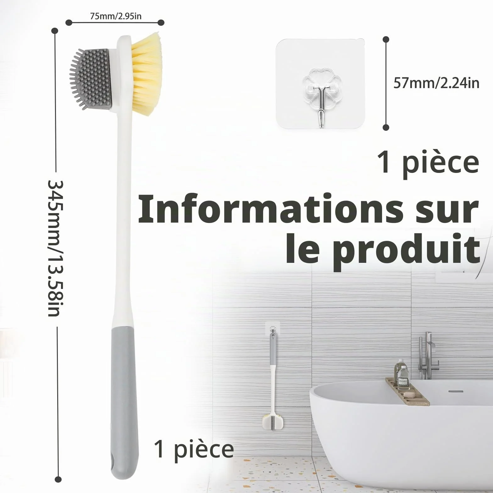 Brosse Pieds Douche avec Manche, Brosse de Lavage des Pieds