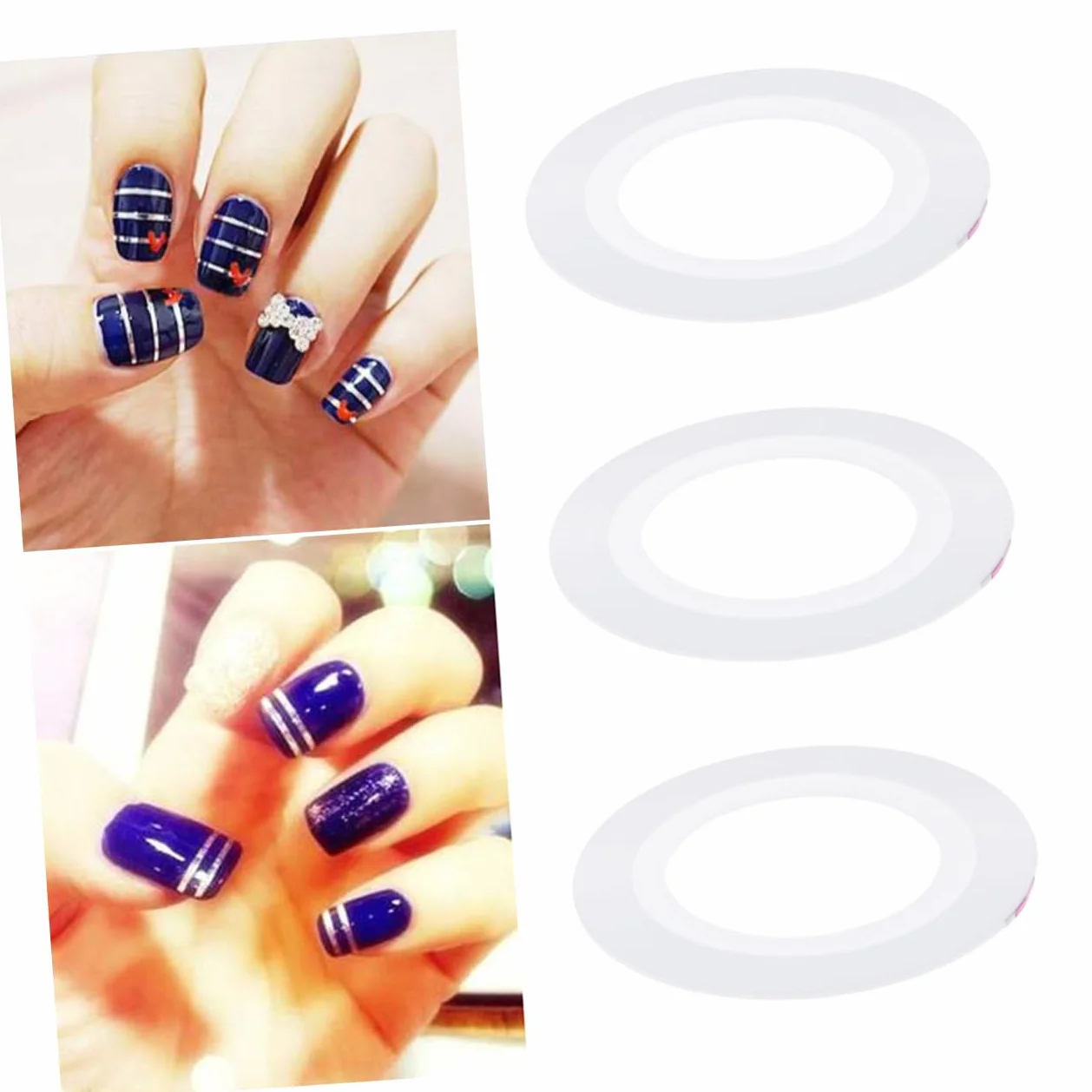 Rubans Autocollants Ligne Ongle Brillants Couleurs Métallisées Diy Manucure Pédicure Blanc 3pièces