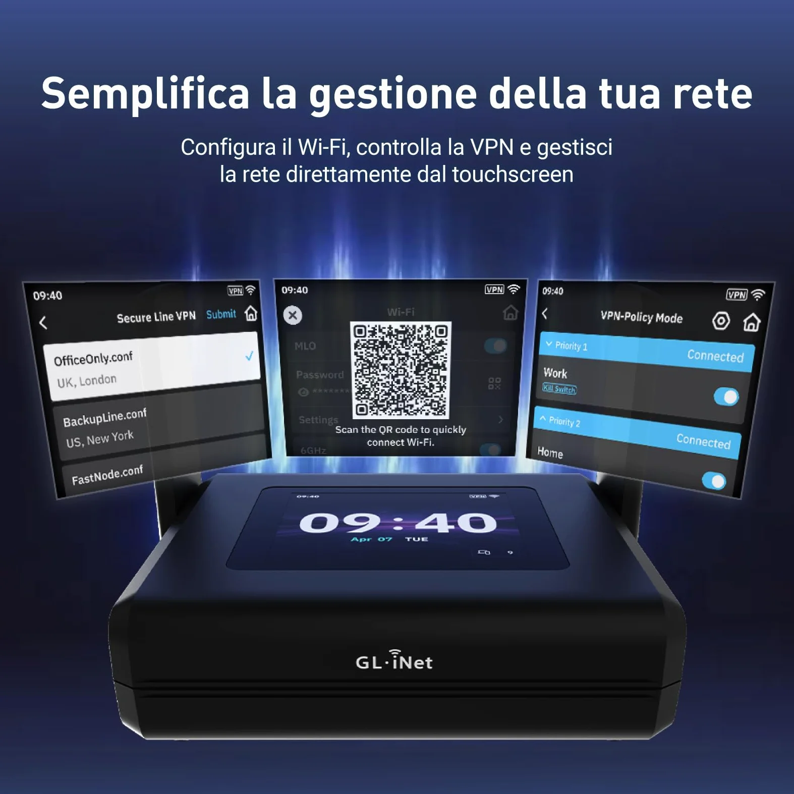 GL.iNet GL-E5800 EU MUDI 7 Routeur de Voyage 5G Wi-FI 7 tri-Bande avec eSIM & GL.iNet Slate 7 Pro (GL-BE10000) Routeur de voyage Wi-Fi 7 tri-bande – 6 GHz 5,7 Gbit/s, MLO, écran tactile 2,8", VPN Wire