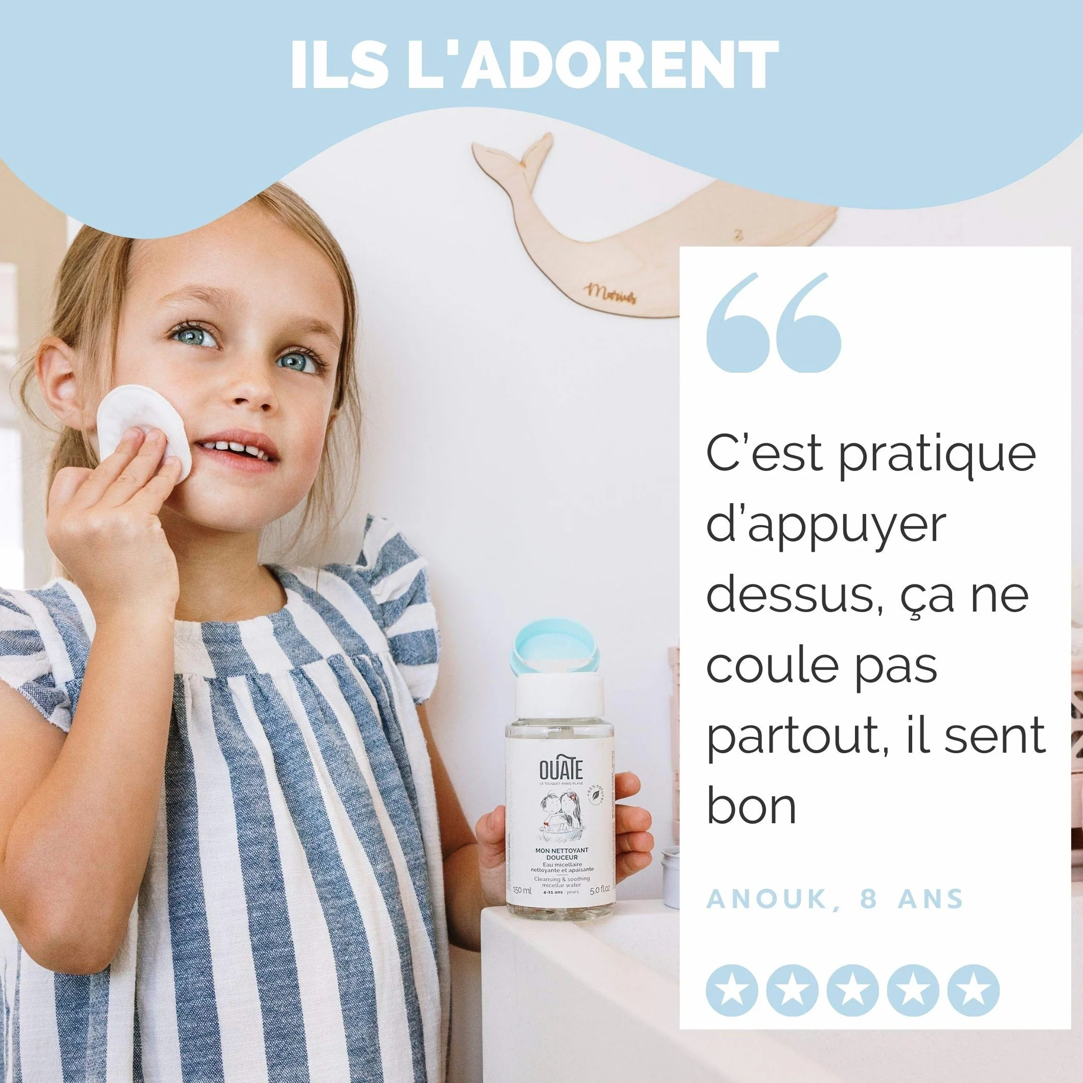 OUATE Eau Micellaire Nettoyante Apaisante Enfant Visage 4-11 Ans 150 ml Vegan Made in France