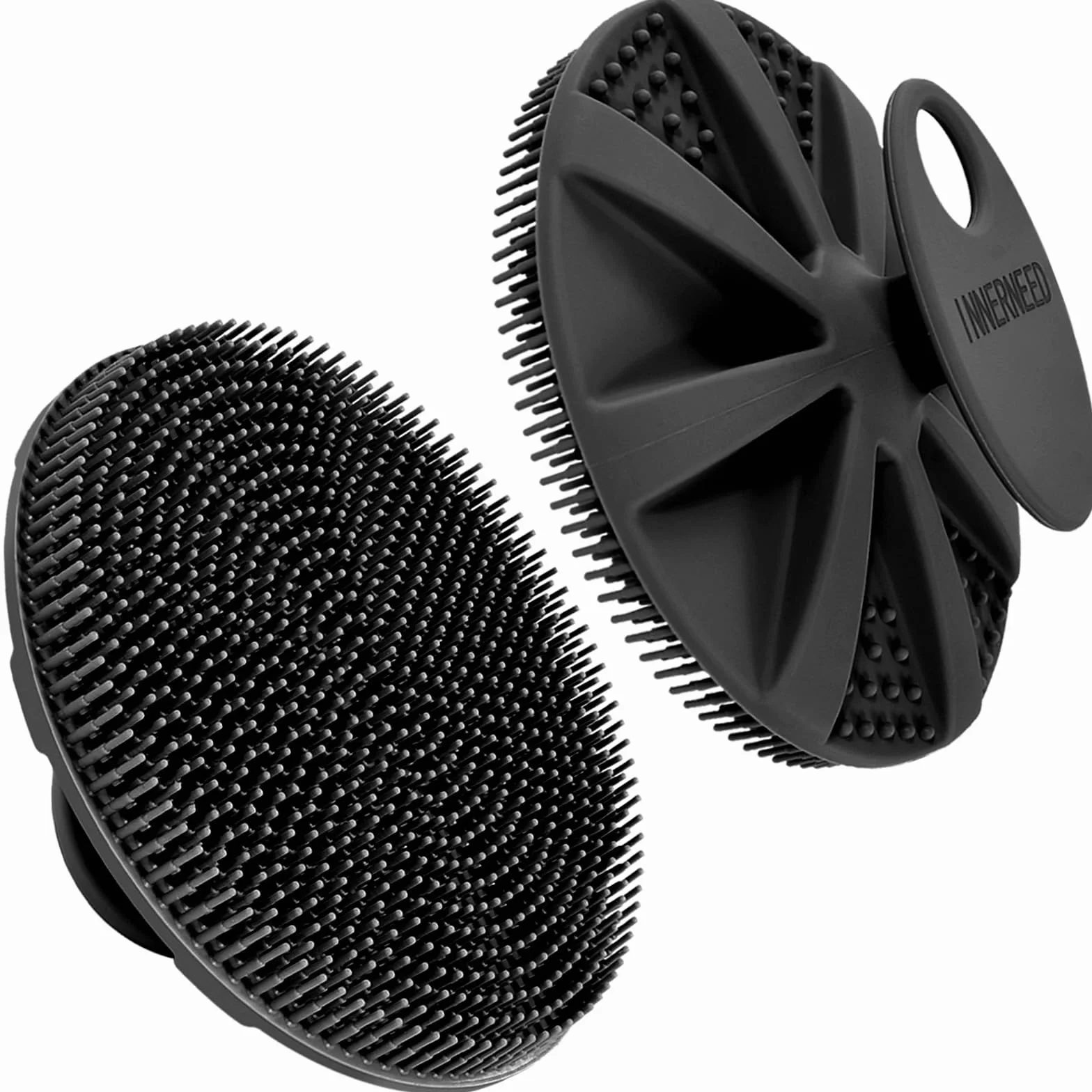 Brosse de douche en silicone souple de qualité alimentaire exfoliante douce et moussante noir