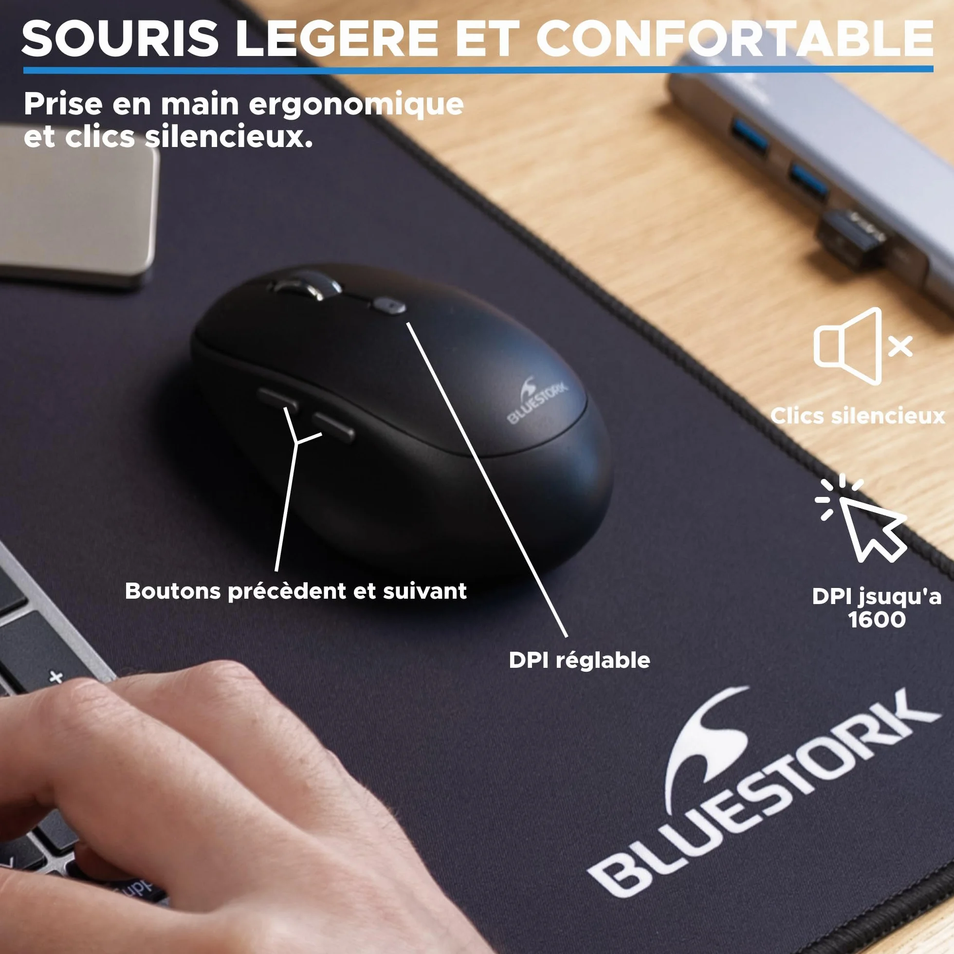 BlueElement Pack Clavier et Souris sans Fil Grapheme Wireless Smart Dongle AZERTY FR Noir