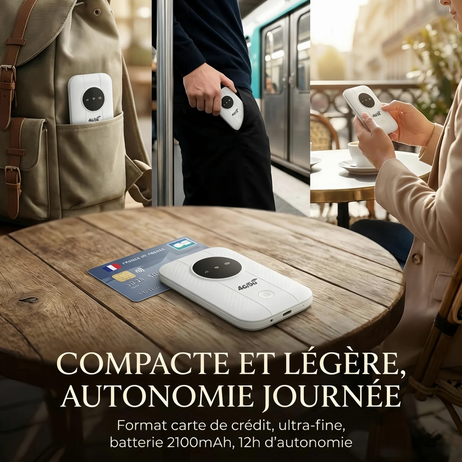 Routeur WiFi Mobile 5G Portable, Hotspot WiFi de Poche avec Écran LED et USB Type-C, Modem Haut Débit Compatible Carte SIM, Routeur Mobile Universel pour Voyage et Télétravail