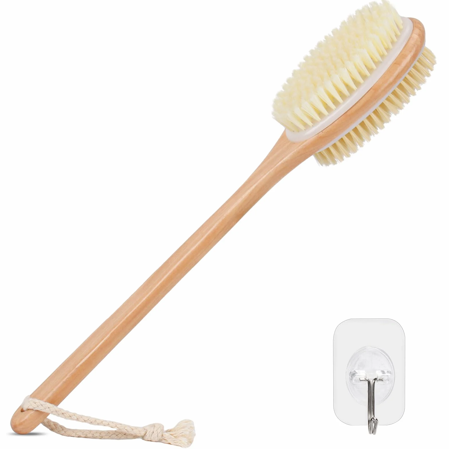 Alyvisun Brosse Dos Douche en Bois avec Manche Long, Brosse Exfoliante Corps Double Face Poils Rigides et Doux